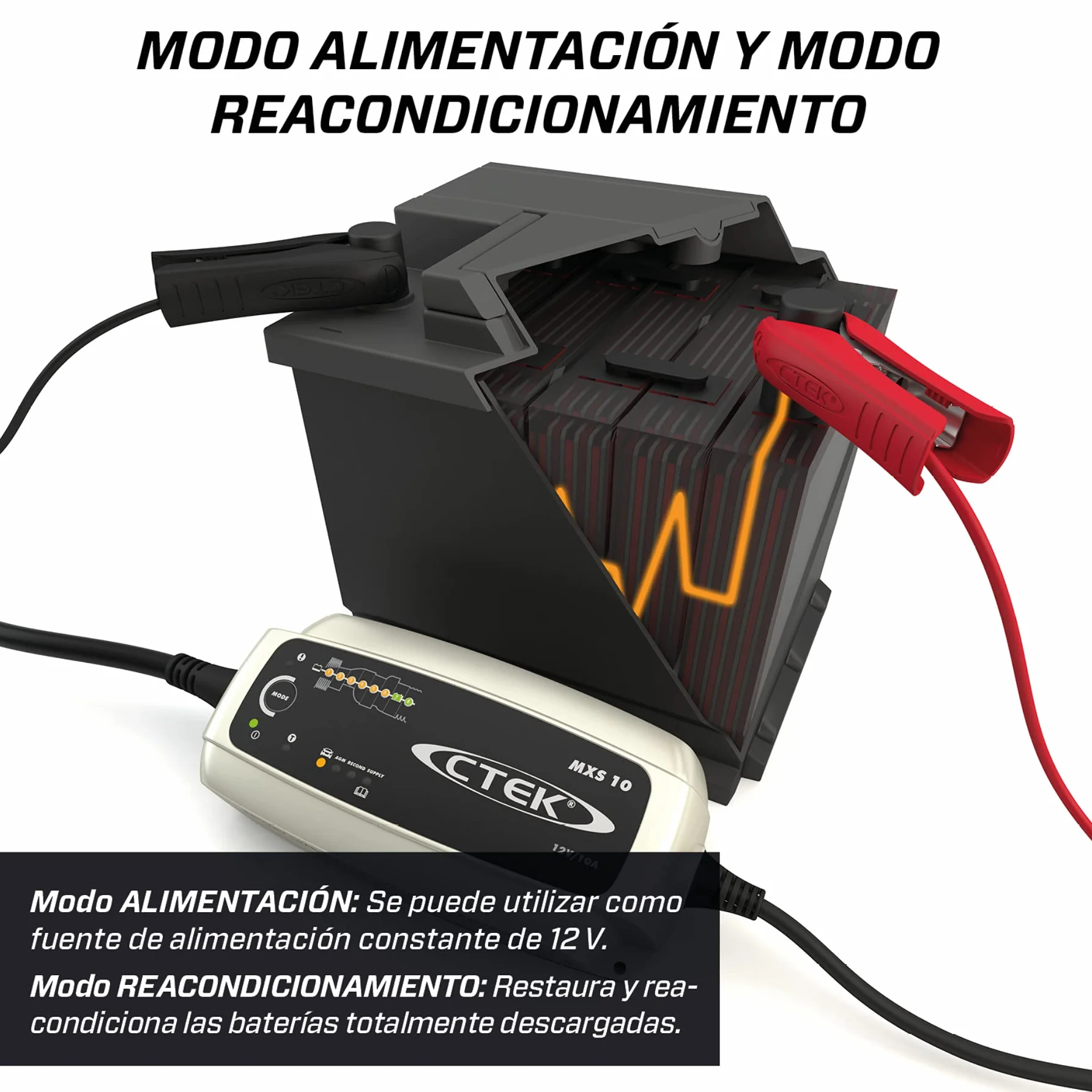 CTEK MXS 10 Cargador Batería 12V 10A, para Baterías De Vehículos Más Grandes, Barco, Camión y Caravana, Desulfatador De Batería con Función De Alimentación Y Opción AGM Dedicada