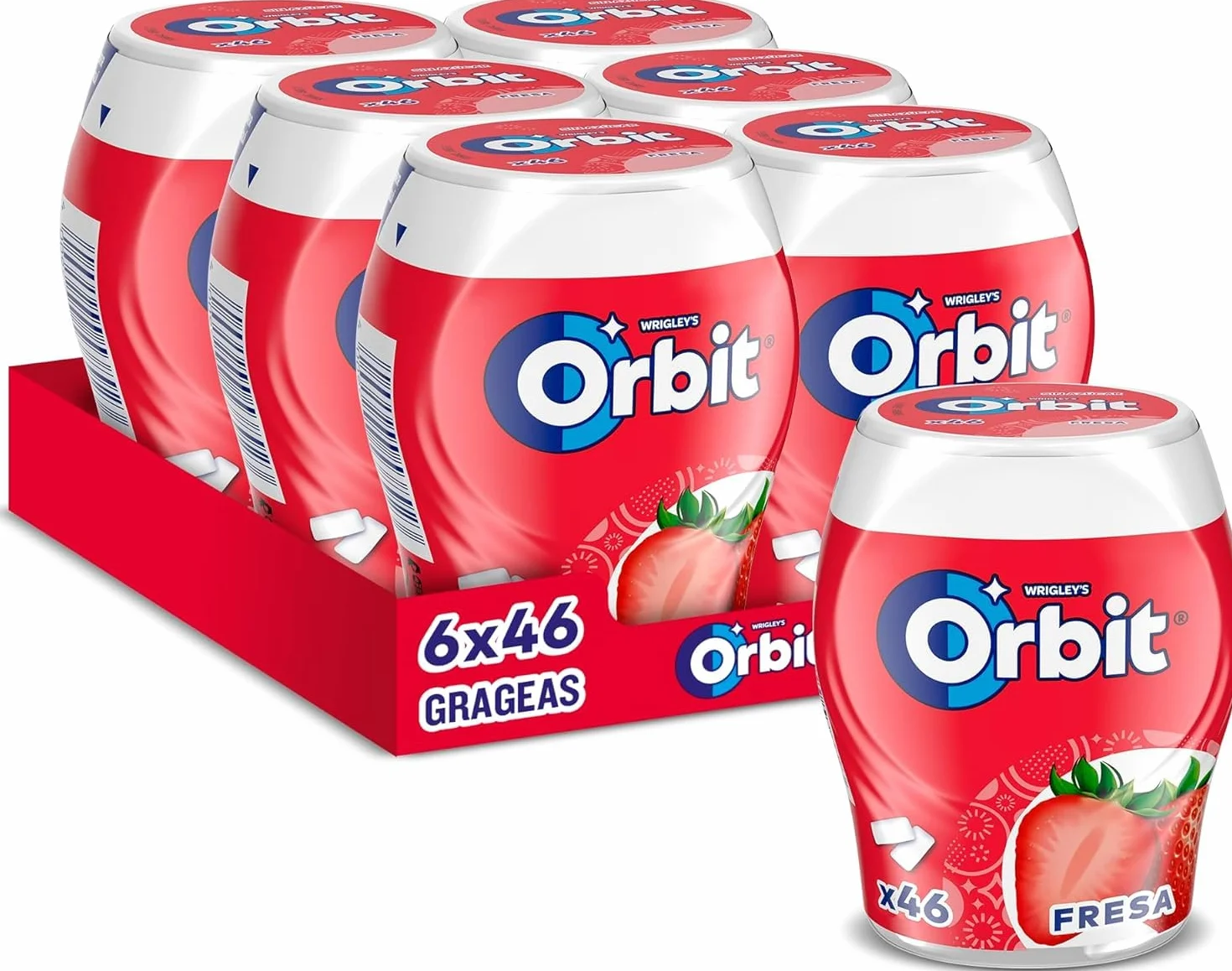 ORBIT Bote de Chicles Sin Azúcar Sabor Fresa Pack 6 Botes 46 Chicles Cada Uno