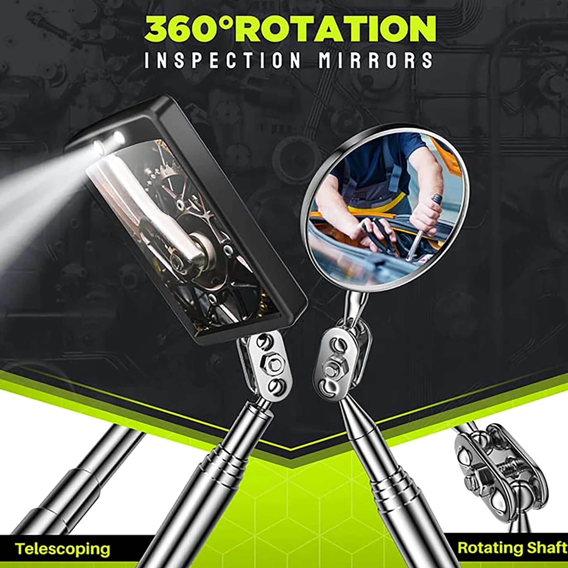 Juego de herramientas telescópicas magnéticas, espejo de inspección, linterna LED, accesorios geniales para hombres, rellenos de calcetines, regalos para papá, marido, niños, novio, barra magnética