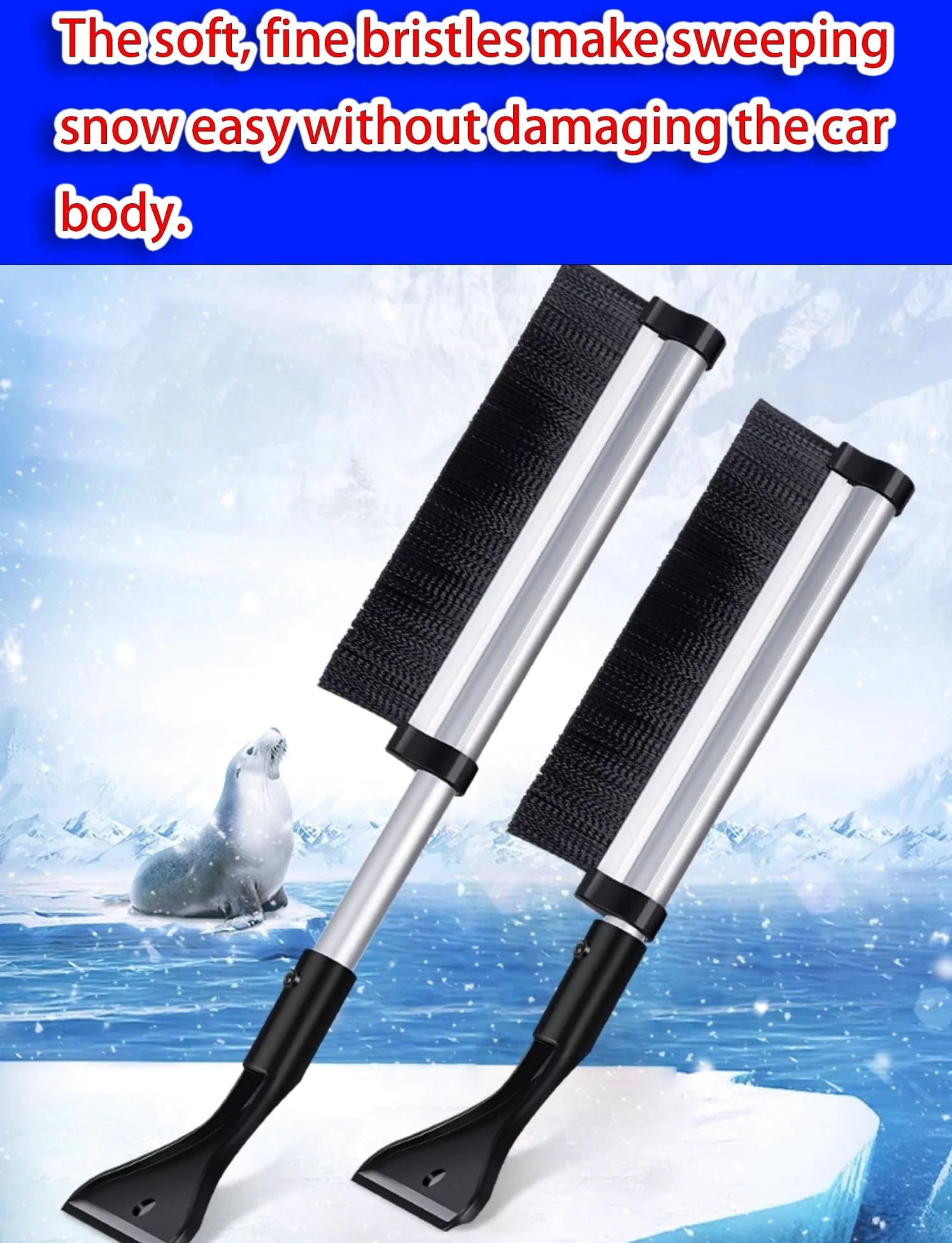Rascador de hielo y cepillo de nieve para coche y camión, mango extensible, rascador extraíble para eliminación de hielo en invierno, equipo esencial de invierno para vehículos