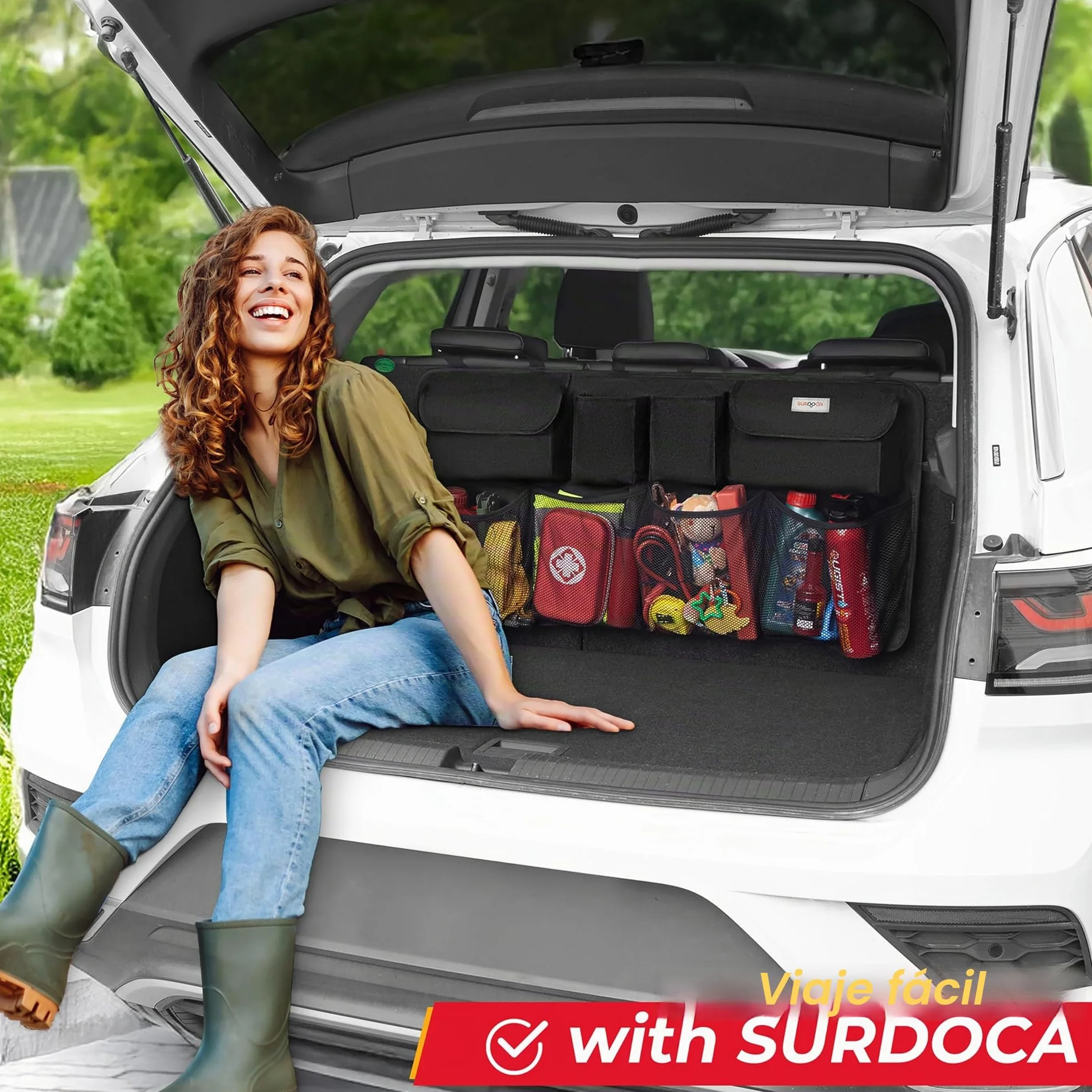 SURDOCA Organizador Coche, 4 Gen 110 * 48 cm Capacidad Extra Grande - XL, Organizador para Colgar en el Asiento Trasero del Coche, Experto en Ahorro de Espacio, Negro