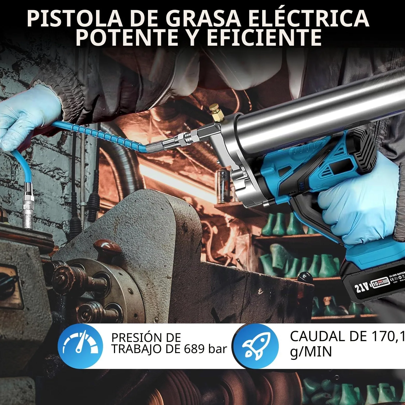 LIROPAU Pistola engrasadora a batería engrasadora Compatible con Makita 18V | pistola engrasadora eléctrica a batería, manguera de 45cm, 1 alicates de bloqueo, punta puntiaguda, engrasadora