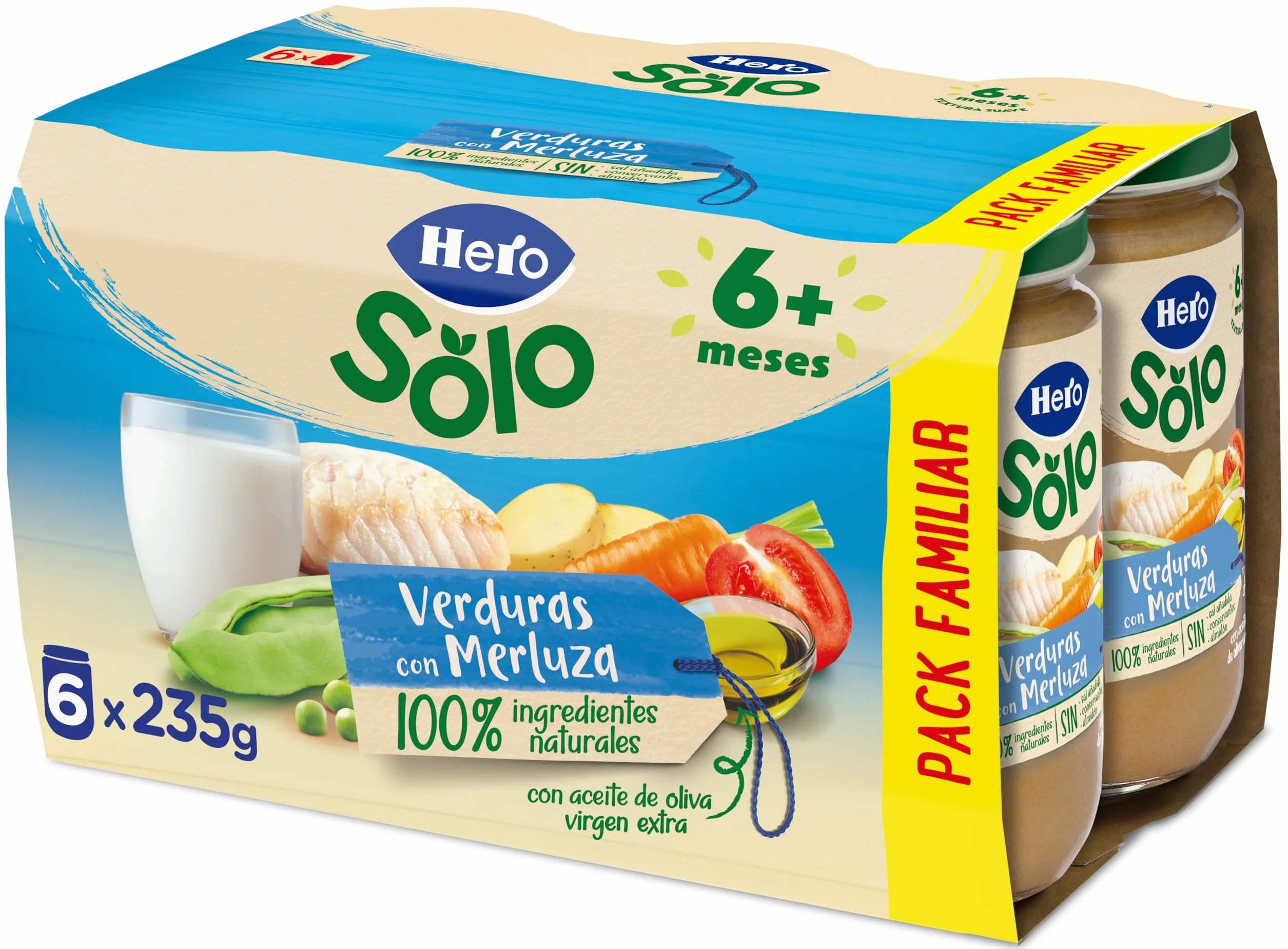 Hero Solo Tarritos de Verdura con Merluza Sin Sal Añadida Pack 6x235gr