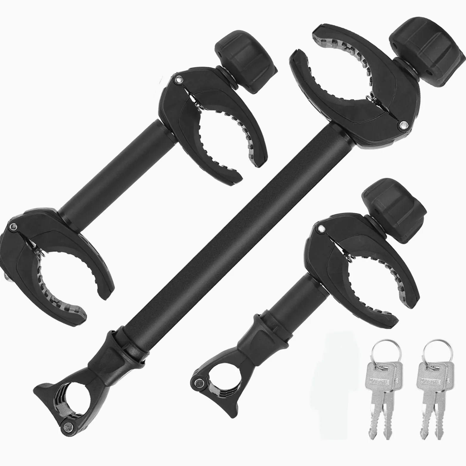 Warmfay 3 soportes para marco de bicicleta de color negro, 25 cm de largo + 32 cm + 45 cm, se puede cerrar con llave, para tubo de estribo en U: Ø 3,0 cm, soporte universal de repuesto para todos los