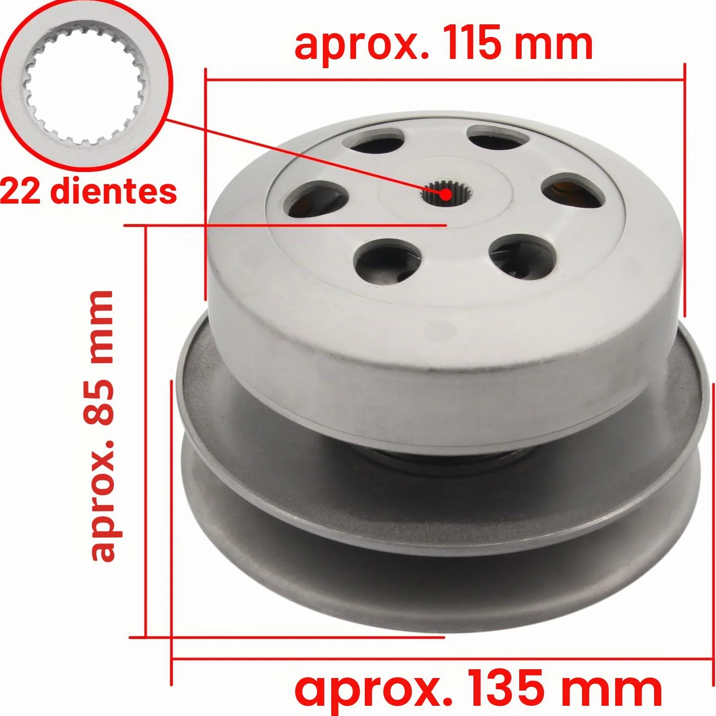 Area1 Reemplazo convertidor + embrague + campana 107 mm compatible con 50 cc 2 tiempos TPH Zip NRG MC2 MC3 Power Liberty Runner SR 50 R Racing Sport Street Sportcity MY