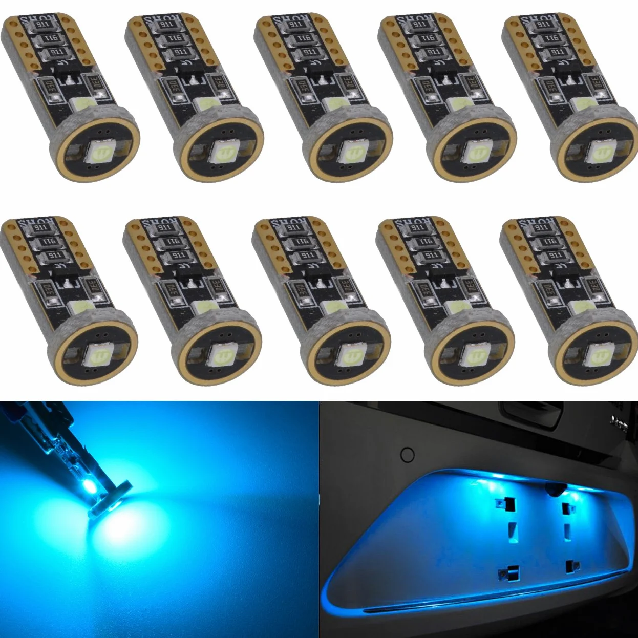 KATUR T10 Canbus - Bombillas LED para coche, color azul hielo, T10, W5W, 3 SMD 5050, superbrillantes, 194, 168, 175, 192, 2825, cuña, luces LED, fuente de repuesto para luces de coche (100 unidades)