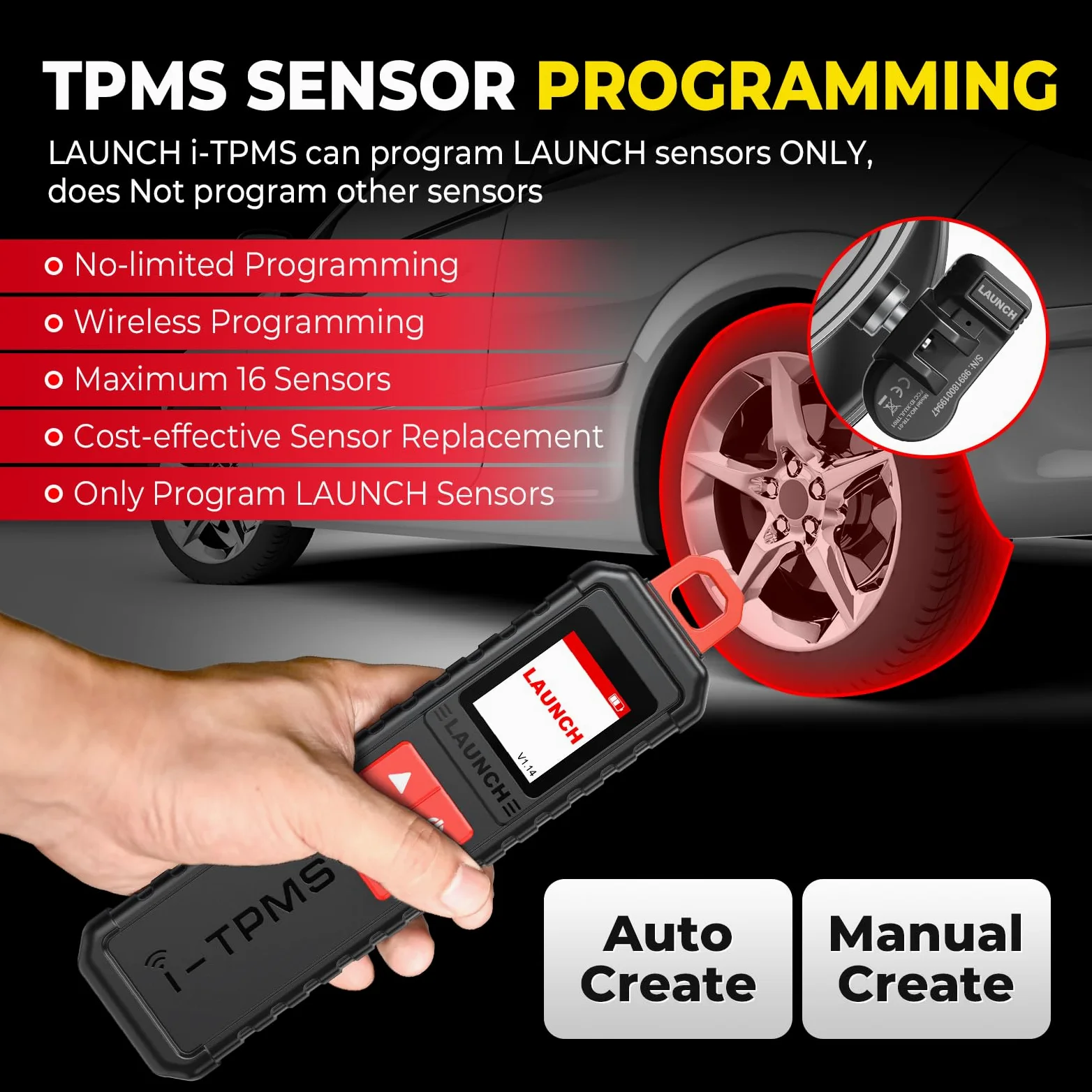 LAUNCH X431 i-TPMS Sensores de Presión de Neumáticos, Activar/Nuevo Aprender/Programar Detector de Presión de Neumáticos, Herramienta de Diagnóstico de TPMS Funciona con X431 V+/Pros V/Pad VII