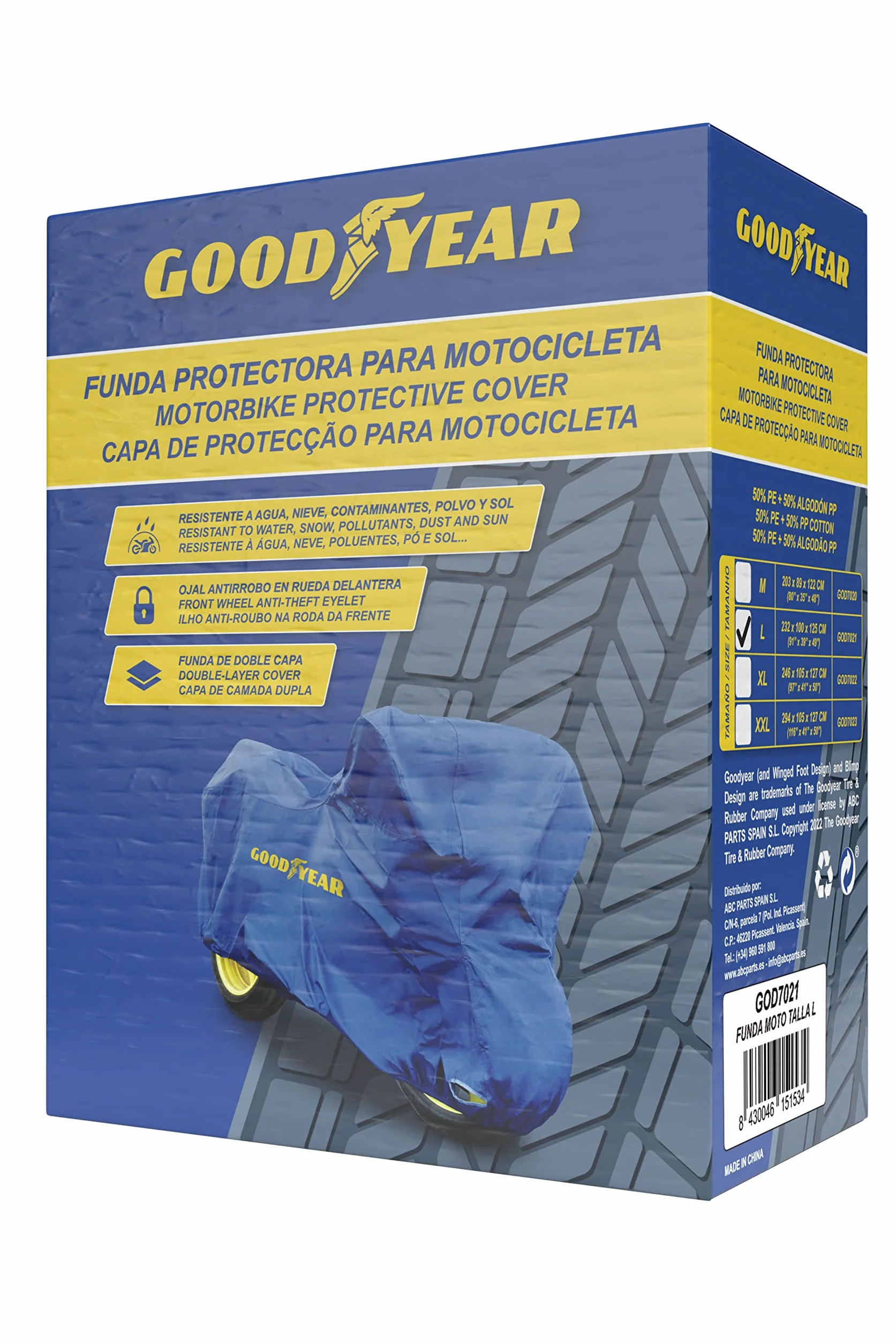 Goodyear Funda Protectora para Moto Talla L Doble Capa con Ojal de Seguridad