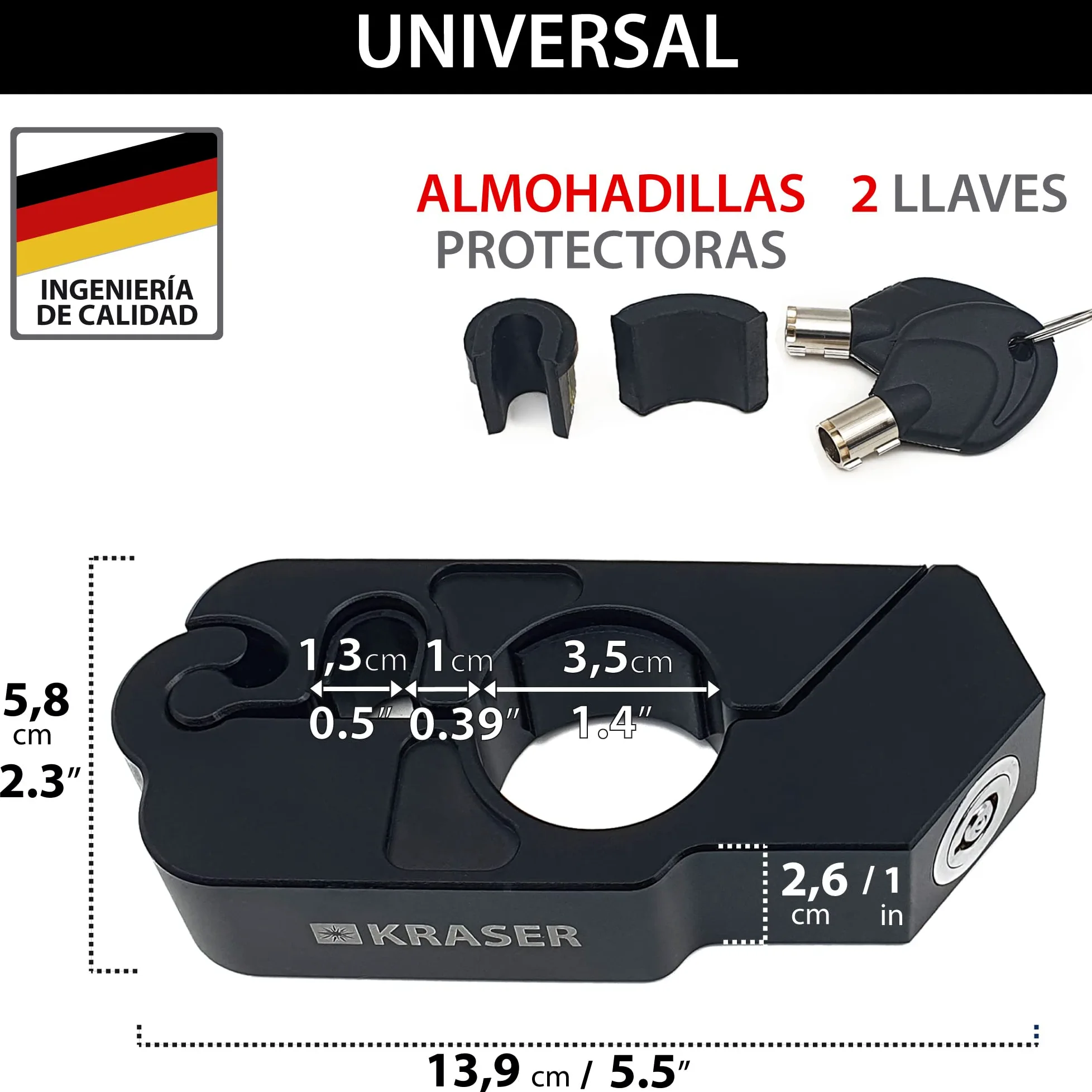 KRASER KR720B Candado Moto Freno Manillar, Rápido Bloqueo Click, Cerradura Seguridad Anti-Taladro, Bloqueo Antirrobo Bloqueo Maneta Acelerador Freno Embrague Universal Scooter Quad, Grip Lock