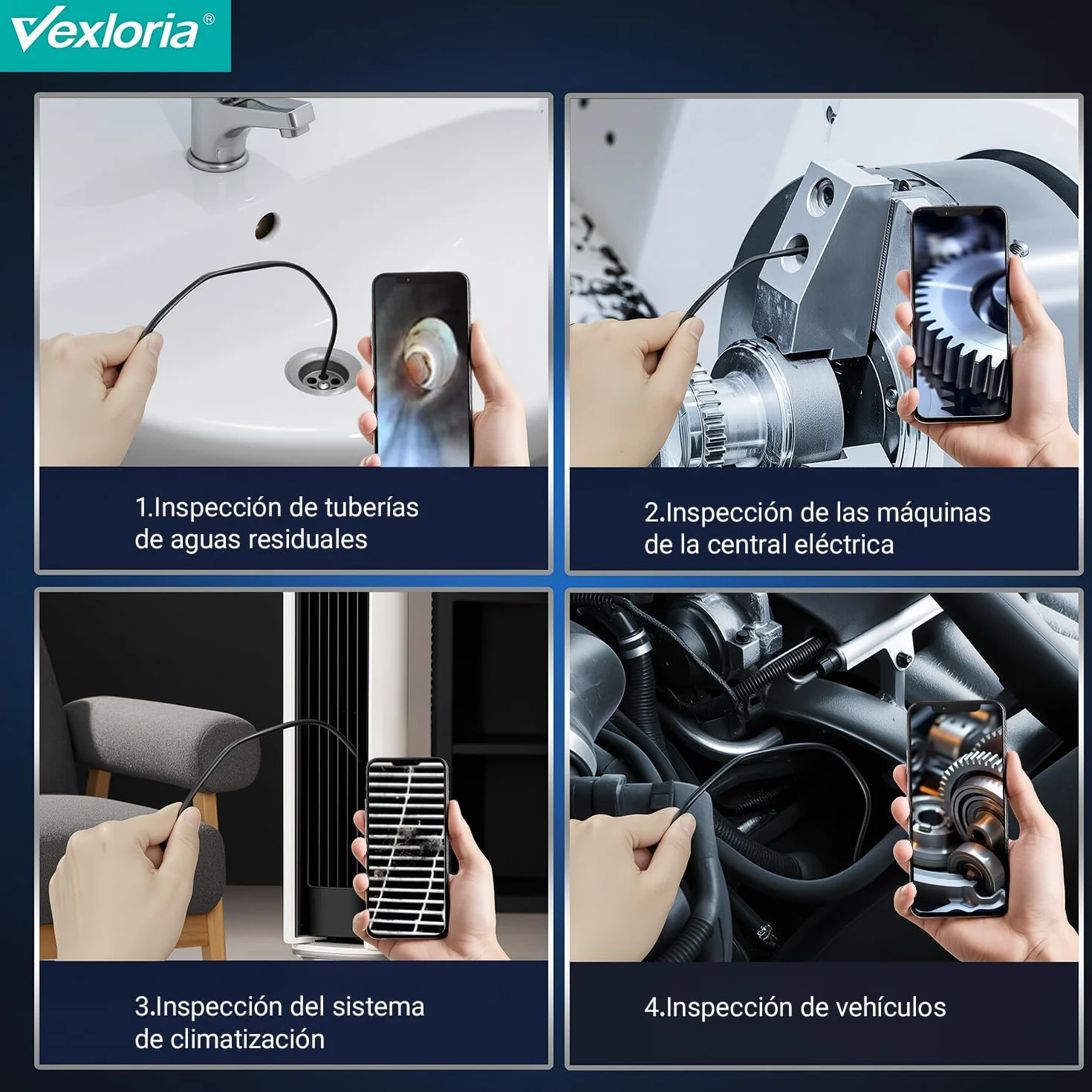 Vexloria Endoscopio Cámara de Inspección, 1920P HD Cámara Endoscópica, Endoscopio para Movil con 8 Luces LED Sonda de 7,9 mm, IP68 Impermeable Camara Inspeccion Tuberias para Android, iPhone(5 M)