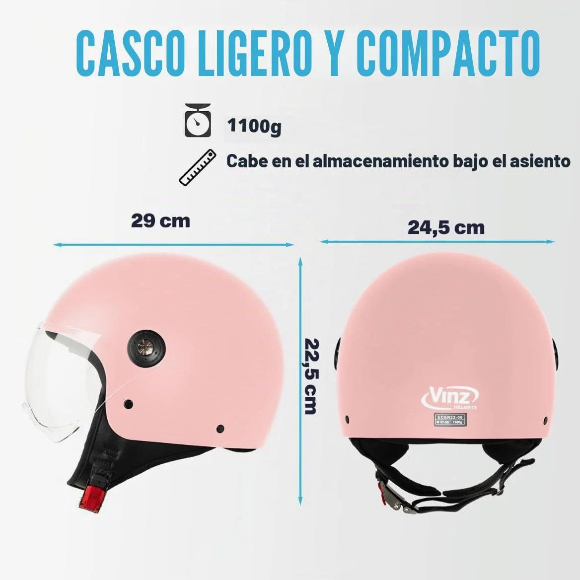VINZ Duoro Casco Scooter | Casco Jet con Visera | para Moto & Ciclomotor | ECE 22.06 Homologado | En Tamaño XS - XL | para Hombre y Mujer
