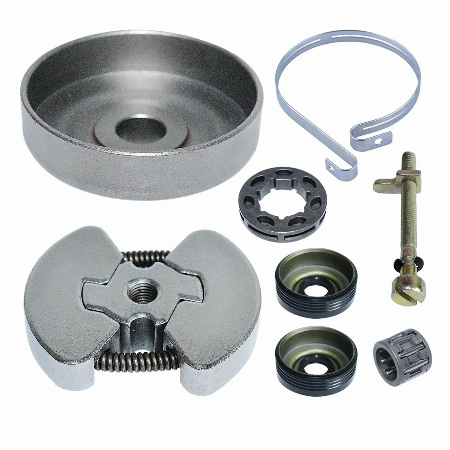 Kit de llanta de piñón de Tambor de Embrague de Repuesto 3/8/7t Compatible con motosierras 420, 390, 350, 351, 352, 370 y 371 con Sello de Aceite y Banda de Freno de Cadena.