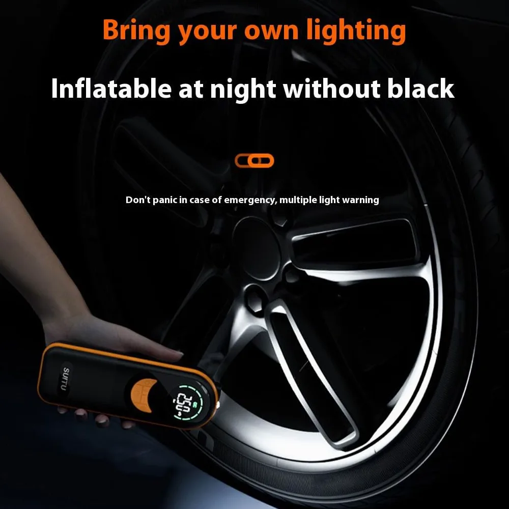 Compresor de Aire portátil inalámbrico para Coche, Delgado, Potente | fácil de usar, con luz LED y bajo nivel de ruido. Bomba infladora de neumáticos para coche con luz LED.