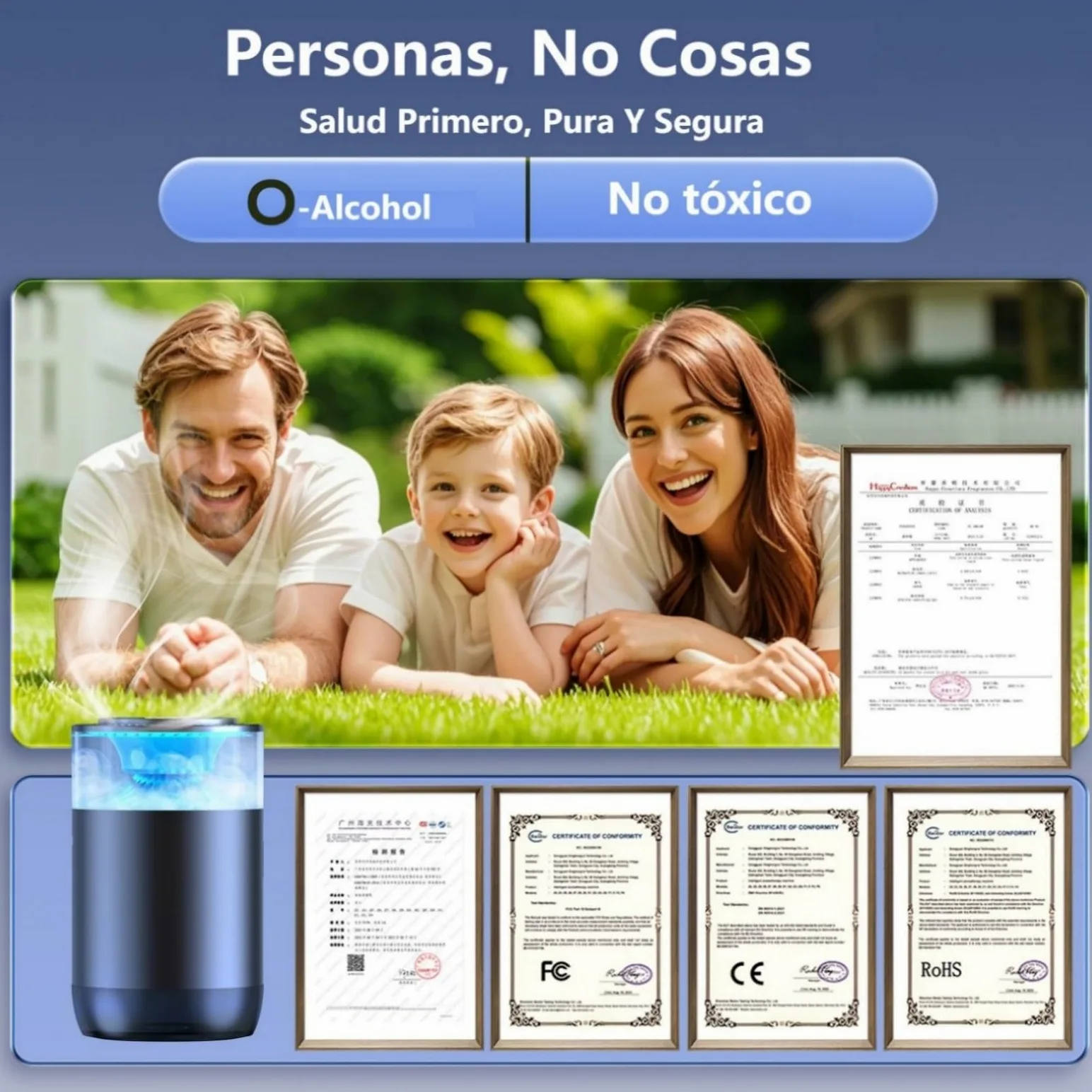 2025 Difusor de Perfume para Ambientador Coche Inspirado Cascadas con 2 Perfumes Franceses (Colonia & Marino), Auto ON/OFF, Nebulizador Ultrasónico, 4 Modos, YWK-1