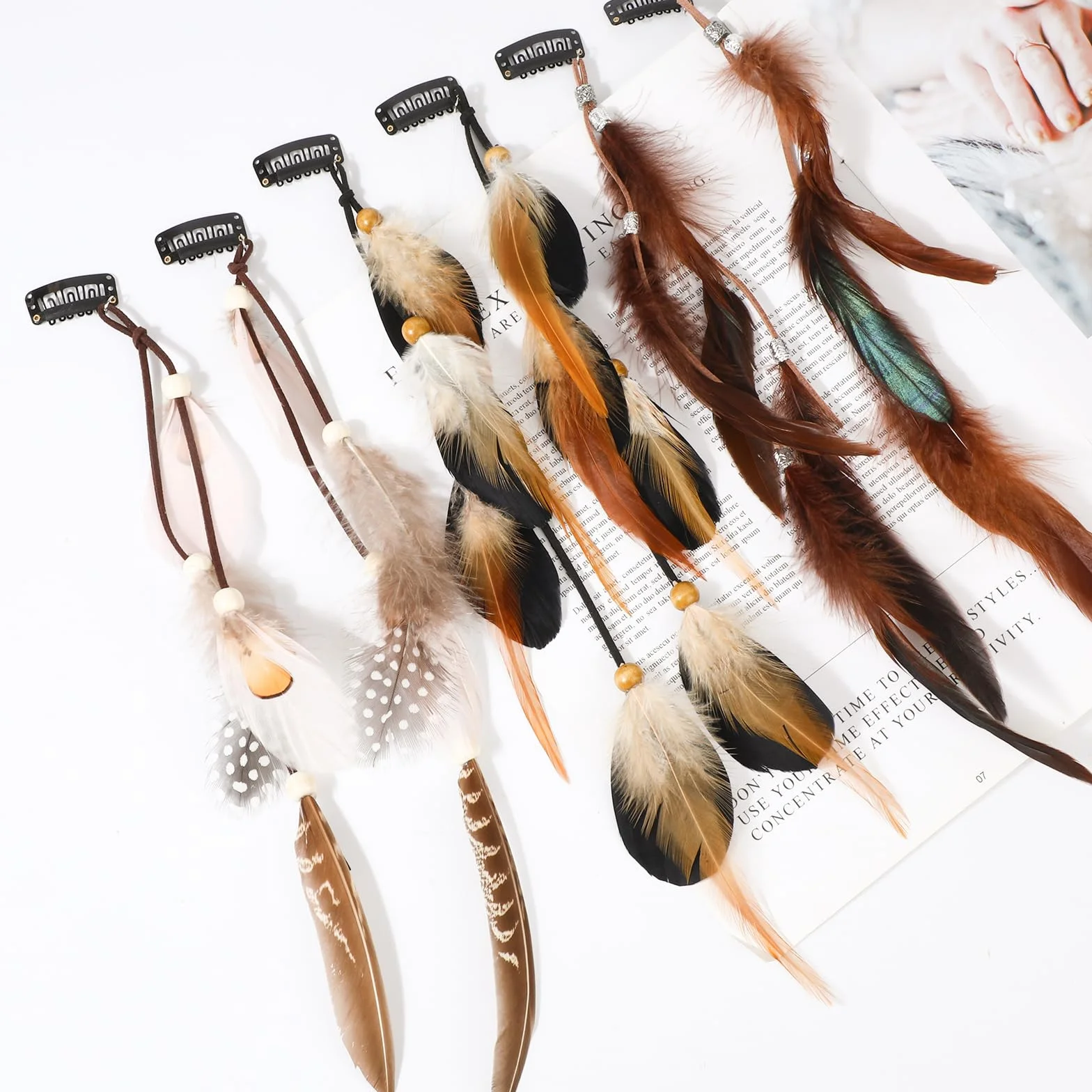 Pluma Indio Clips de Pelo Extensiones de Cabello Bohemio Hippie para Mujeres Festival Decoracion