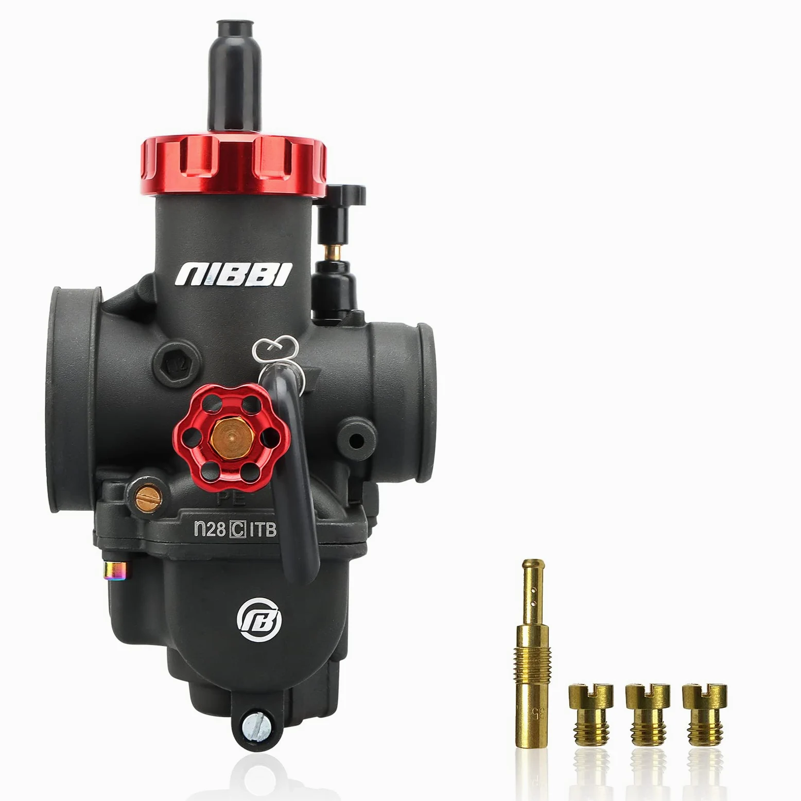 NIBBI PE 28mm Carburador Alto Rendimiento para Motos 200cc-250cc con 3 Boquillas un Inyección Piloto y Revestimiento Protector Apto para Cross, Dirt Bike, ATV, Motocross, Pit Bike, Mini GP
