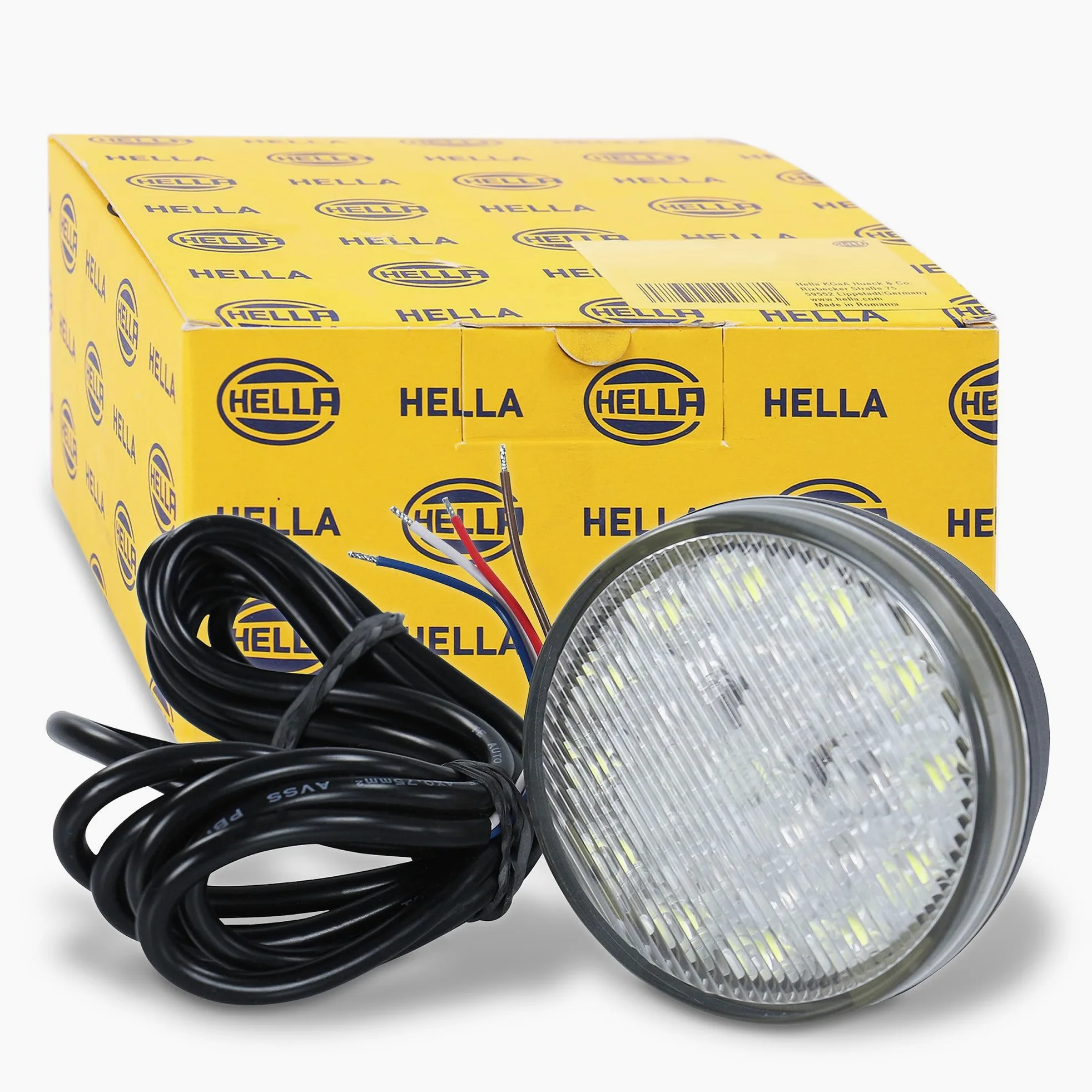 HELLA 2BE 980 690-001 LED-Luz diurna - 24V - redondo - Color de tulipa: transparente - Color LED: blanco/amarillo - Cable: 2500mm - ambos lados - Cant.: 1