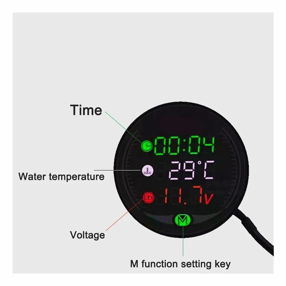 Tacómetro digital Reloj electrónico digital para motocicleta DC 9V - Hora + Termómetro de agua + Voltímetro