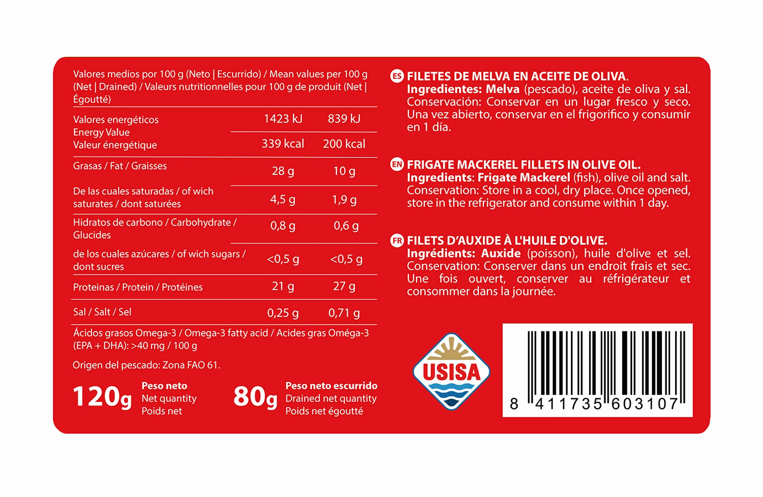 Tejero Conserva de pescado Melva en Aceite de Oliva 5 Latas 120 g