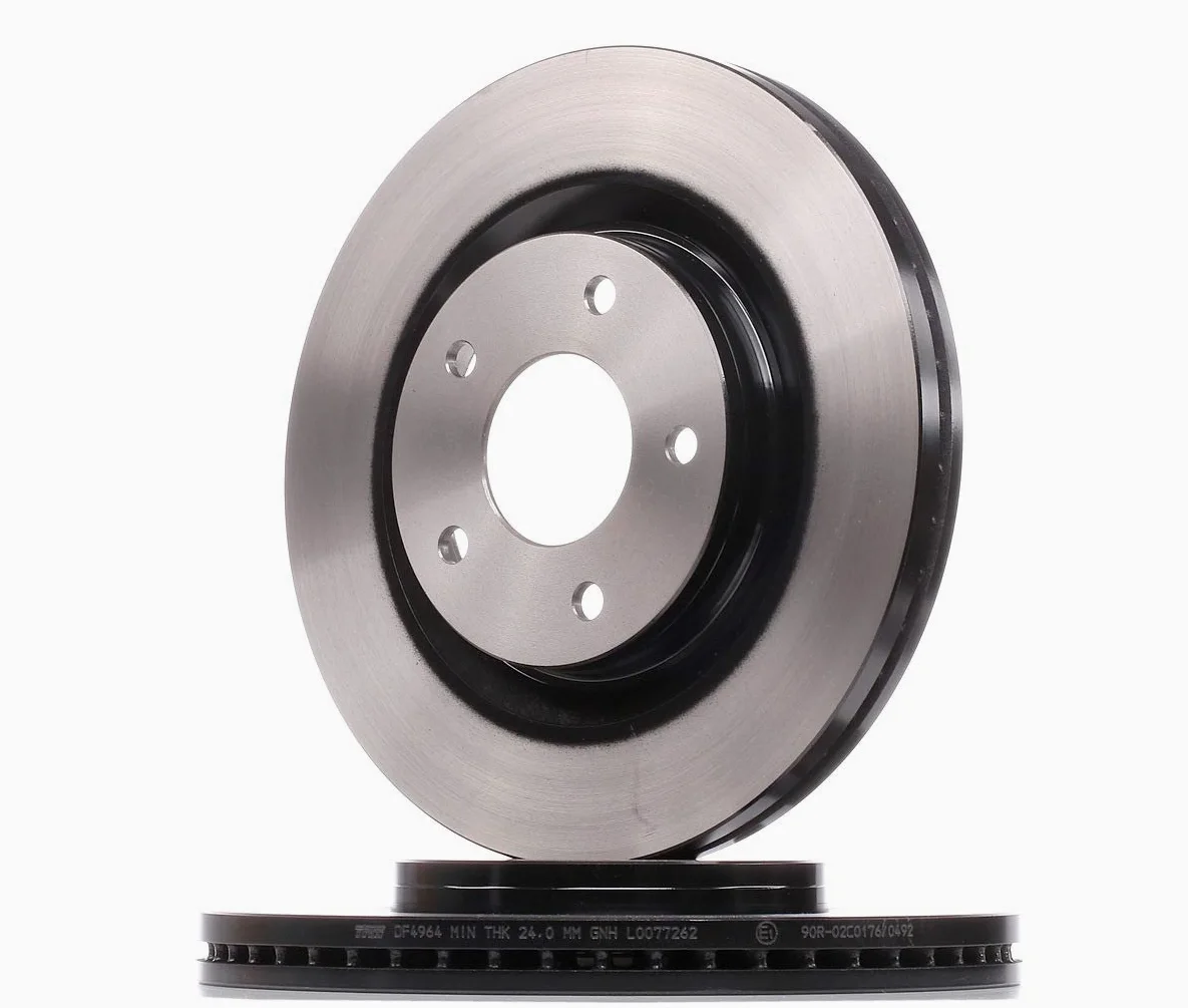 2x TRW Disco de freno Delantero Ø296mm Altura: 43,9mm Espesor: 26mm Corona de Agujeros - Ø: 114,3mm ventilado DF4964 Compatible con NISSAN Qashqai/Qashqai +2 I J10, NJ10 JUKE F15 X-TRAIL T31