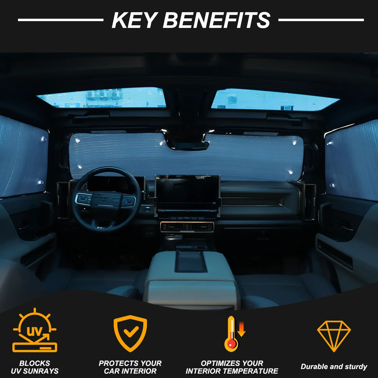 Parasol para parabrisas compatible con Hummer EV 2024 para ventana delantera y lateral, parasol para parabrisas de automóvil, parasol plegable para coche, bloquea los rayos del sol y mantiene tu coche