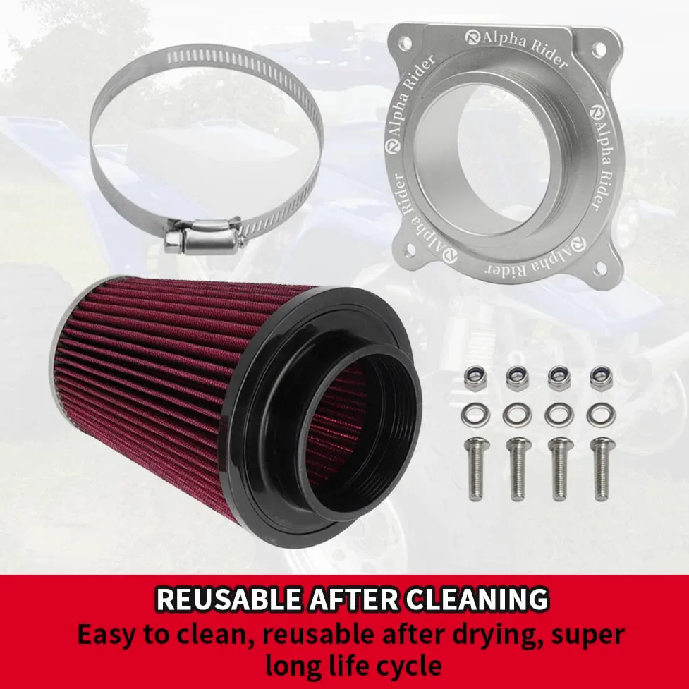 Motoparty Kit de filtro de aire del motor para Yamaha YFM700 Raptor 2006-2021, Yamaha YFM700R Raptor y Yamaha YFM700R Raptor SE, con entrada de filtro de aire y adaptador de soporte (plateado)