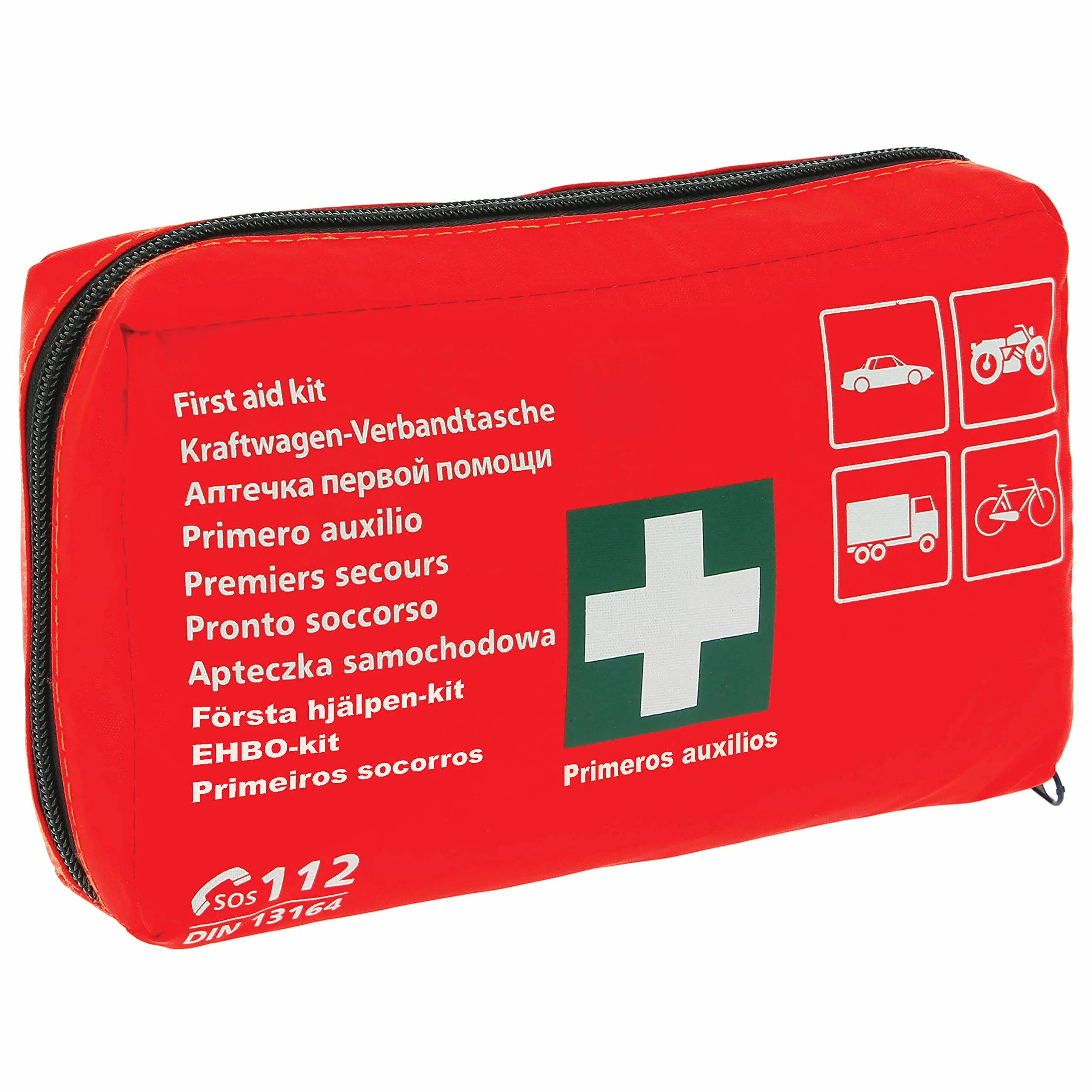 S SUMEX Botiquín Primeros Auxilios DIN 13164 Kit Emergencia para Coche, Cumple Normativa Europea, Equipamiento Completo, Bolsa Roja