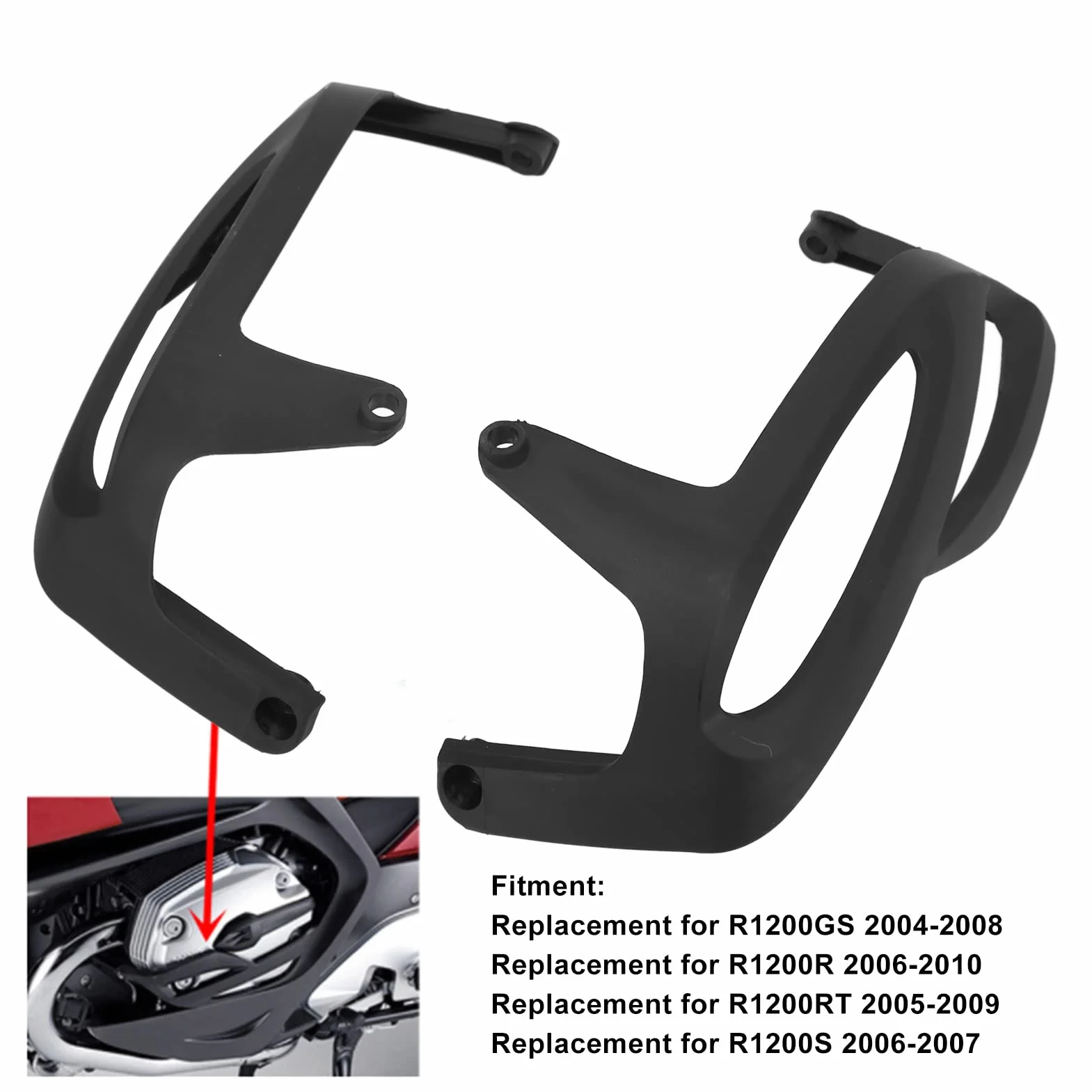 KIMISS Protector de Cilindro de Motor de Motocicleta 2 Piezas, Protector de Motor de Cilindro Negro ABS de Repuesto para R1200GS 2004-2008