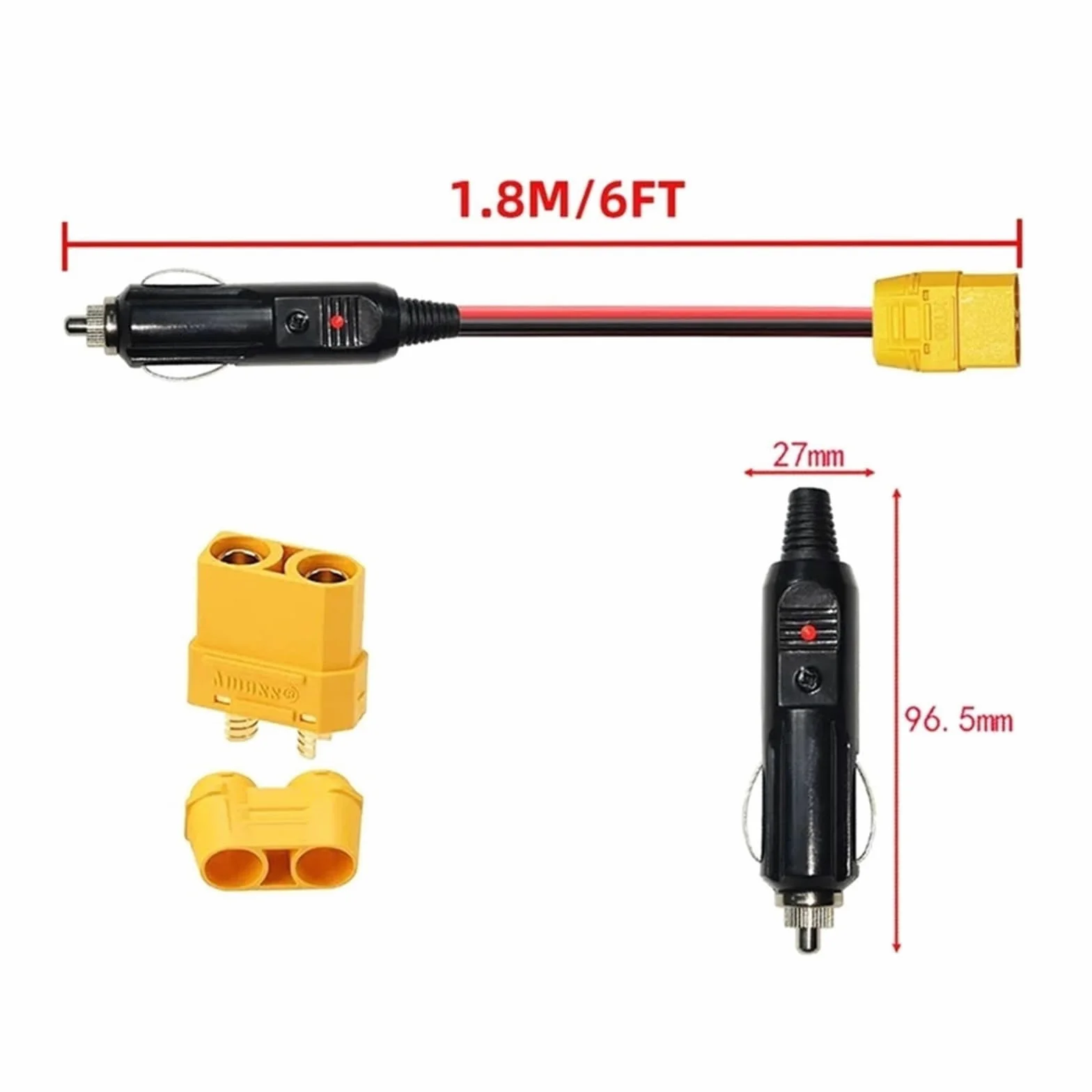 XT90 - Cable hembra a encendedor de cigarrillos macho, 14 AWG, 12 V CC, cable de alimentación para generador solar, estación de energía, carga de batería RC