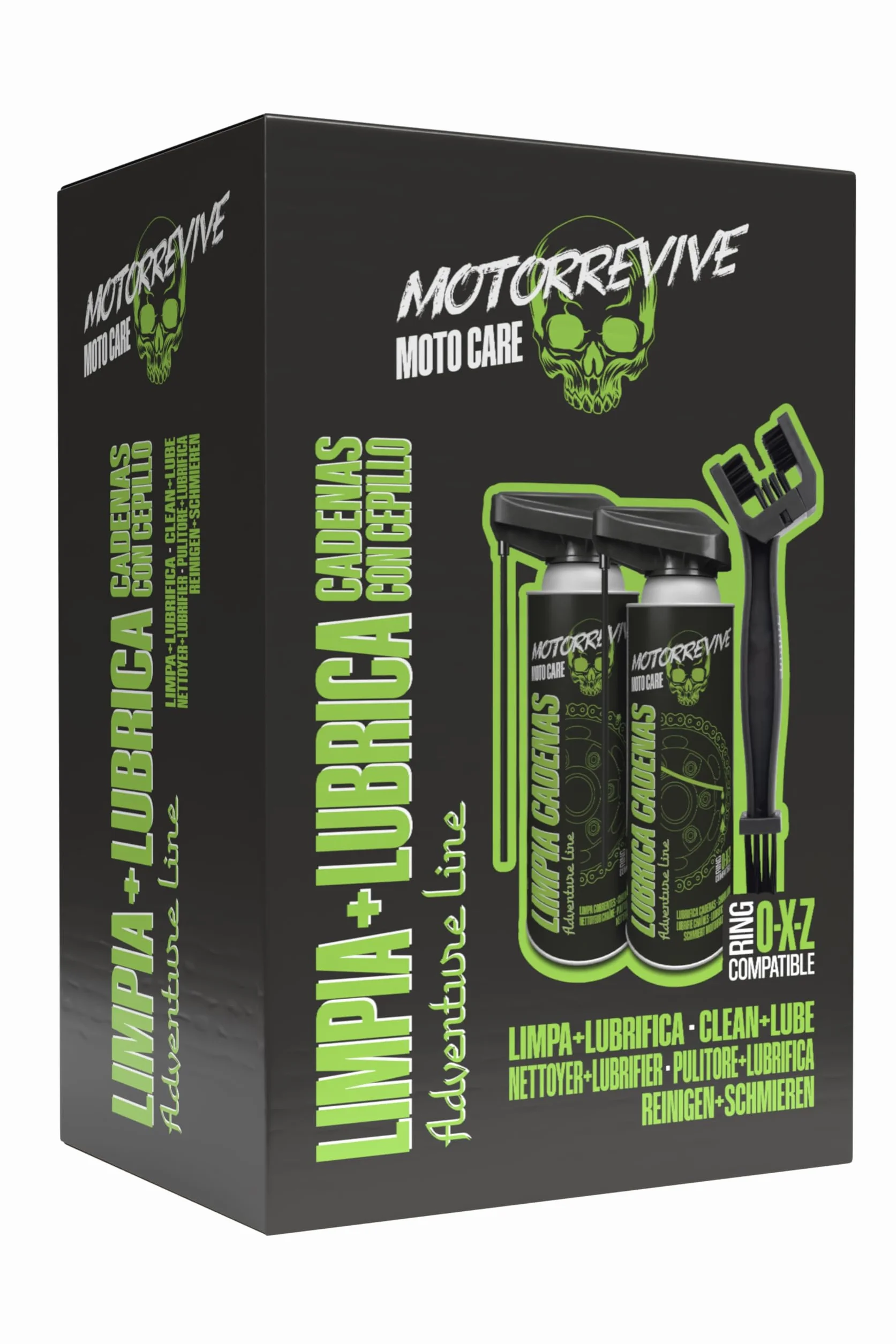 Pack Adventure Line con Limpiador, Lubricante y Cepillo para Cadenas de Moto Off-Road 380 + 380 ml | Mantenimiento Completo para Motocross, Enduro y Rutas Todo Terreno