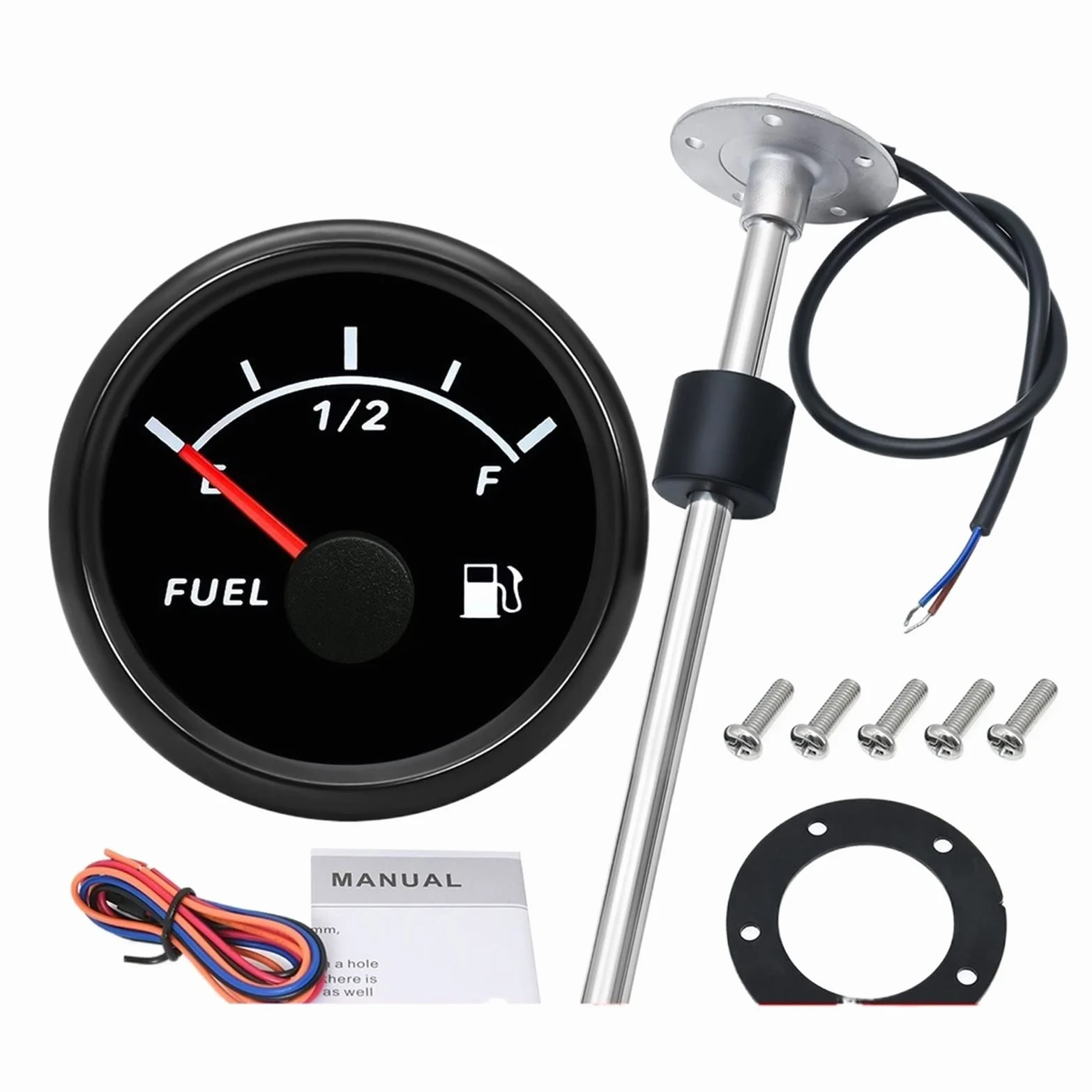Sensor de Nivel, Indicador de nivel de combustible de 0-190 Ohm y 52MM con Sensor, indicador de combustible de retroiluminación roja, Sensor de nivel de agua for coche, barco, caravana(Light blue)