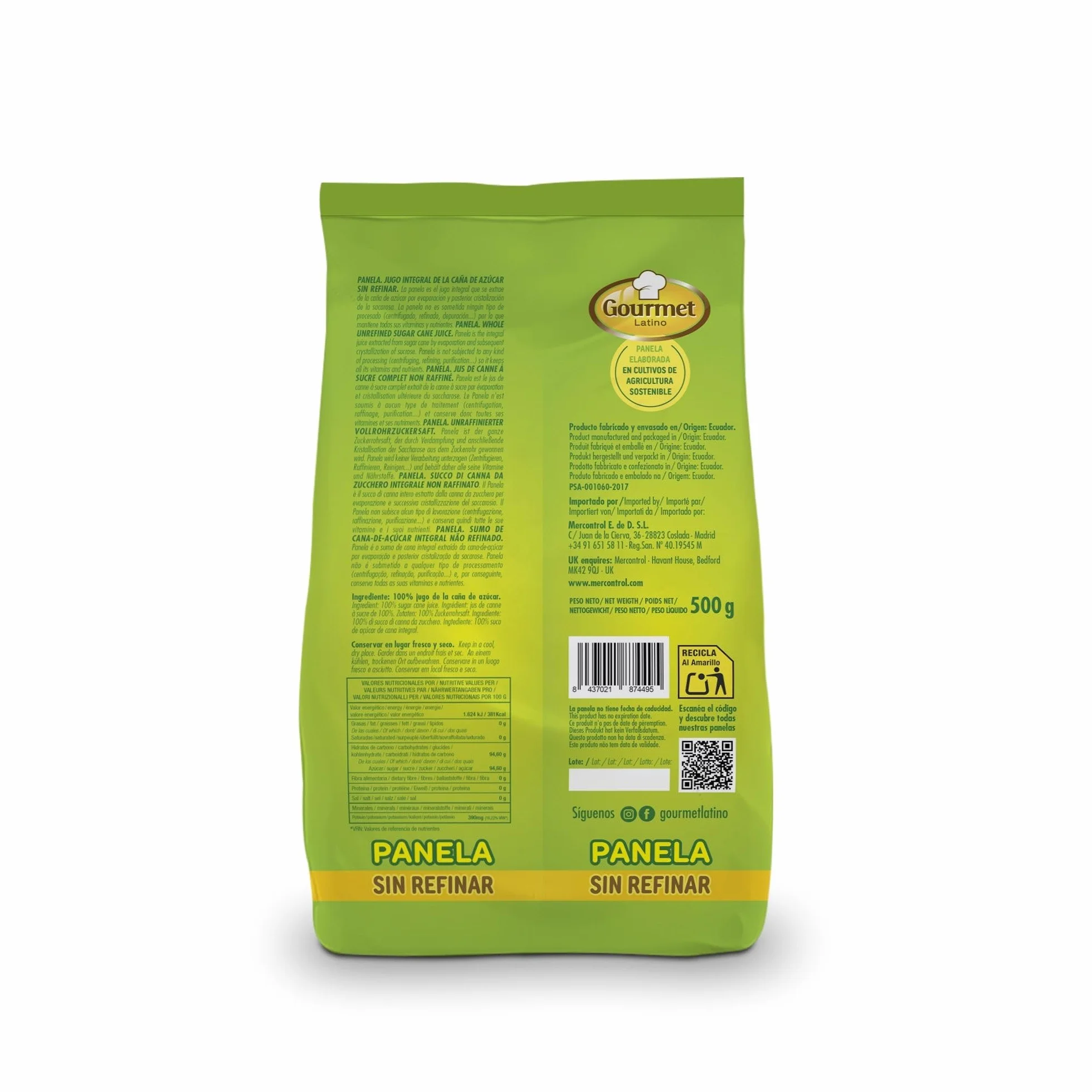 Panela Pulverizada 500 g Rica en Vitaminas y Minerales Azúcar Integral de Caña Sin Refinar Gourmet Latino