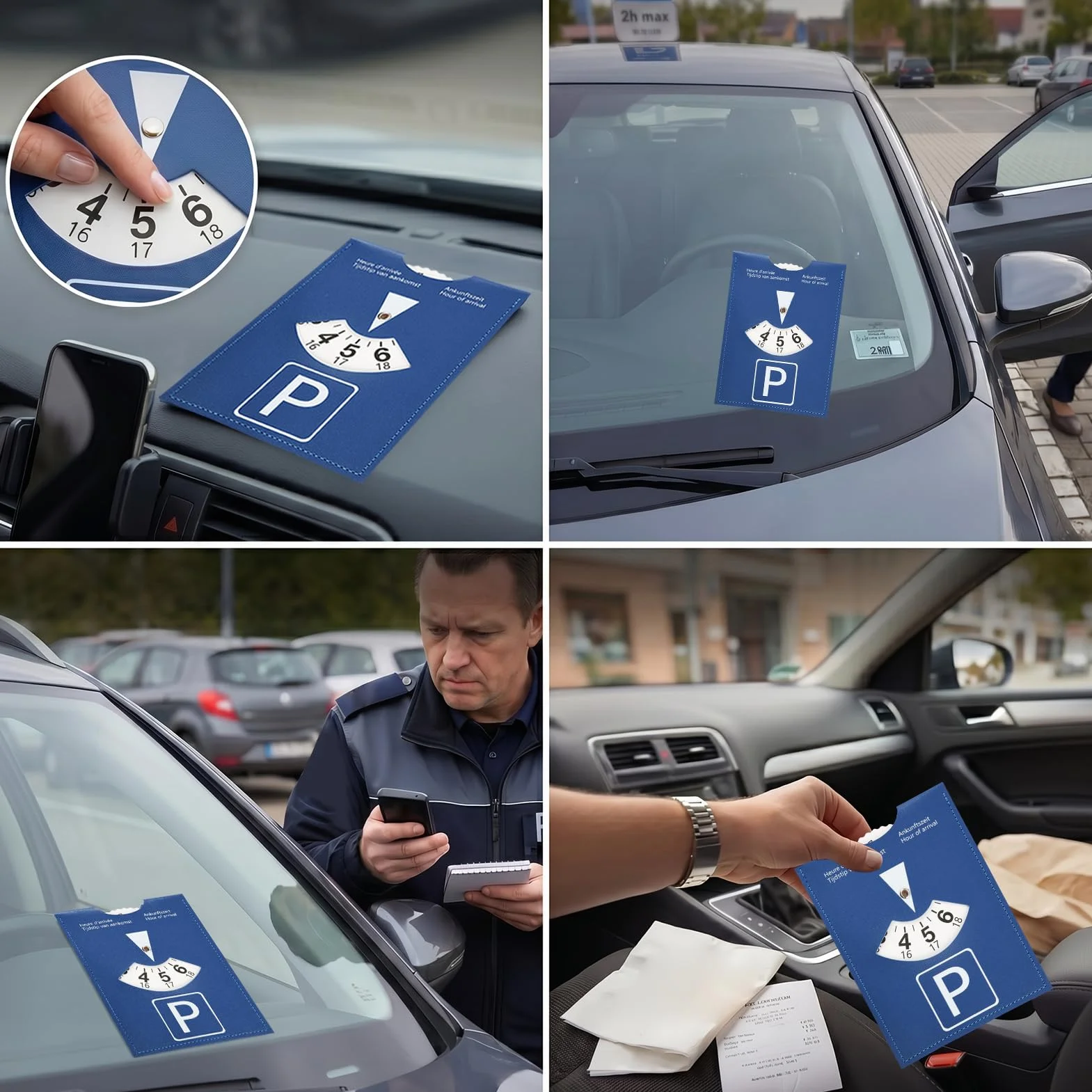Disco horario Europeo de Lujo en Piel sintética, señalización de Tiempo para estacionamiento de Auto, Moto, Autocaravana, Dimensiones 11 x 15 cm