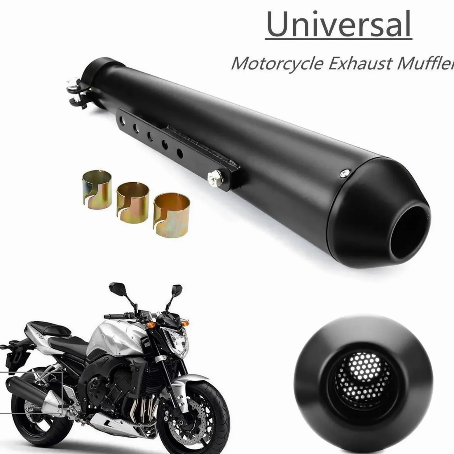 Tubo de Escape de Escudo térmico de Escape Silenciador de escape para motocicleta, estilo retro vintage clásico, galvanizado, Compatible con Harley Cafe Racer Bobber CG125 SR400(Black)