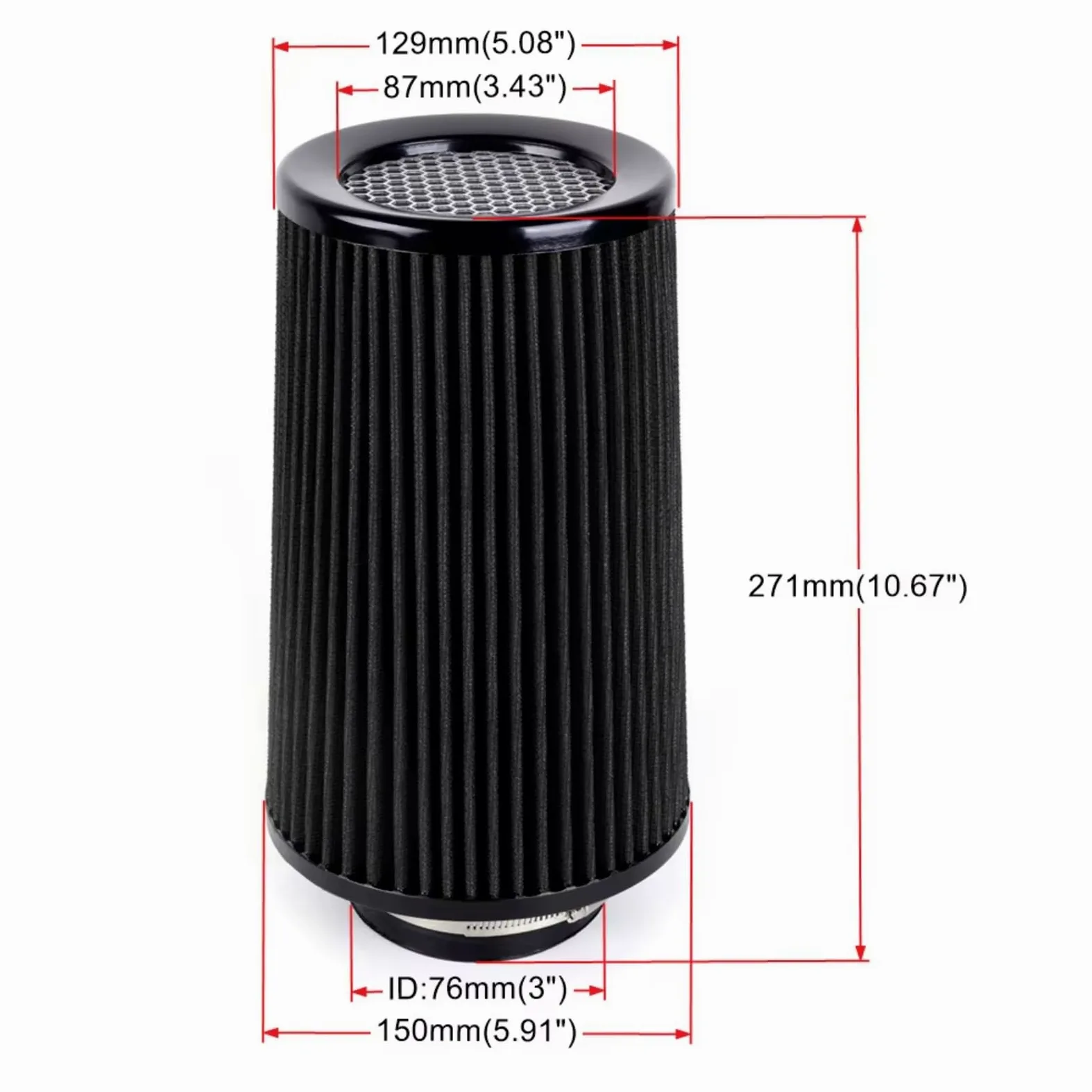 76 Mm 3" Race 10.6" Universal Filtros Aire Cónicos Lavables OFI142 Filtro de aire motor coche | Filtro de aire de entrada de aire frío de alto flujo para automóvil alto(Blue)