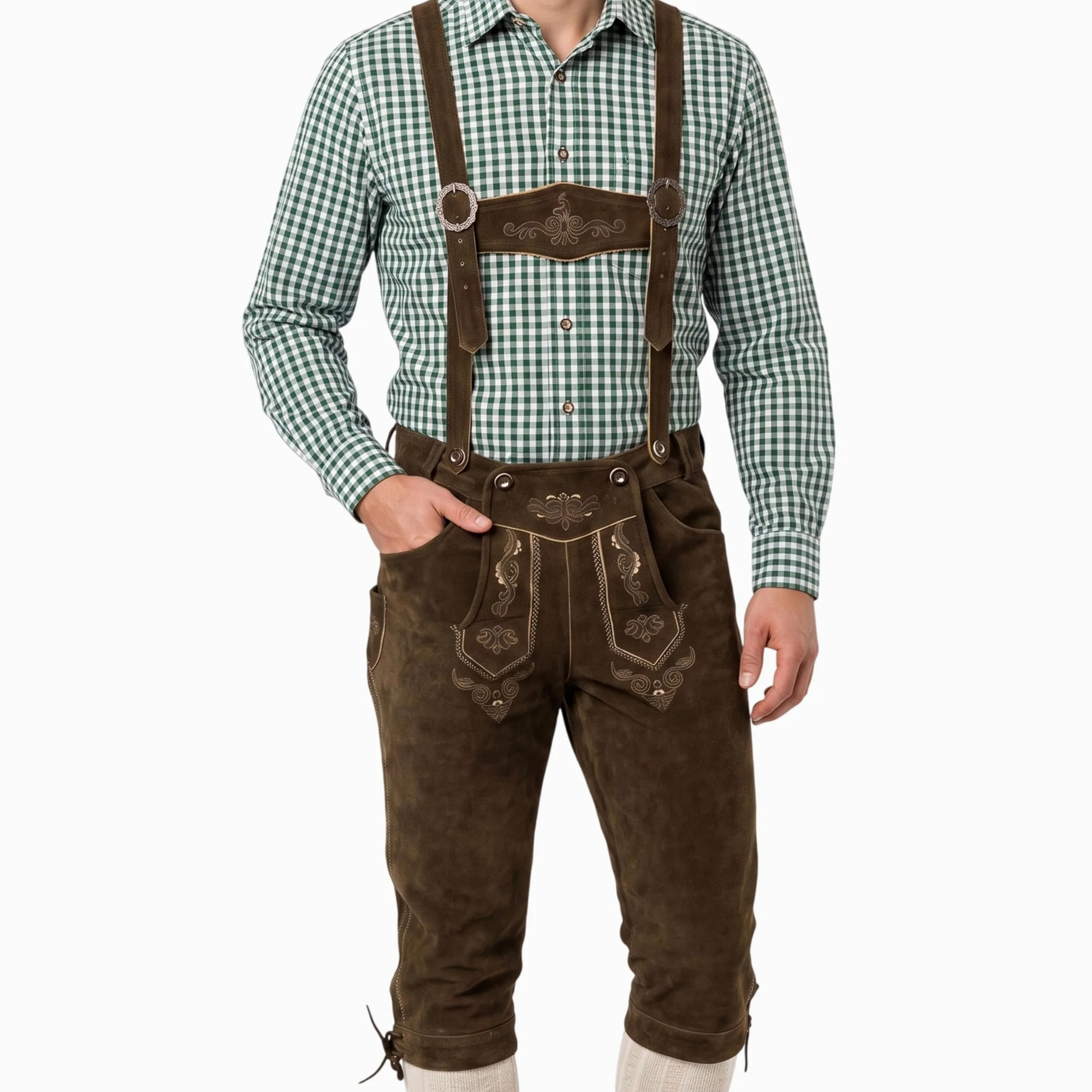 Trend-Promotion Austria Piel Pantalones Pantalones trachtenhose Rodillera con Tirantes marrón marrón Oscuro W54