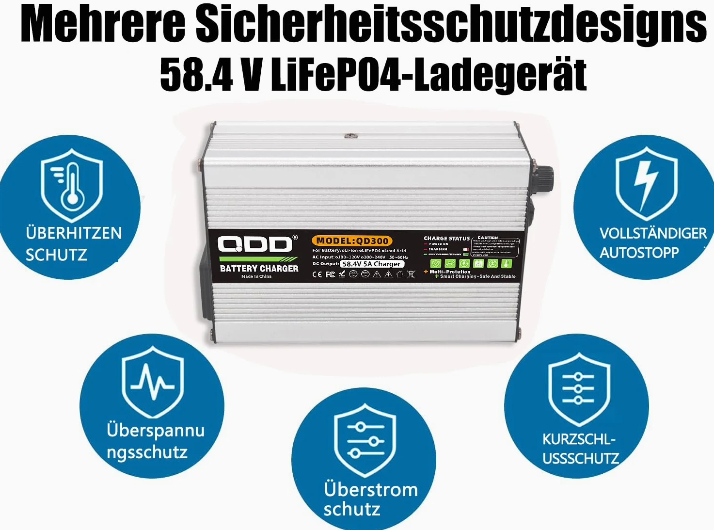 QDD Cargador de batería LiFePO4 de 58,4 V 58,4 V Cargador de batería DC C13 N+ L Conector para 16S 48 V LiFePO4 Batería Cargador Rápido