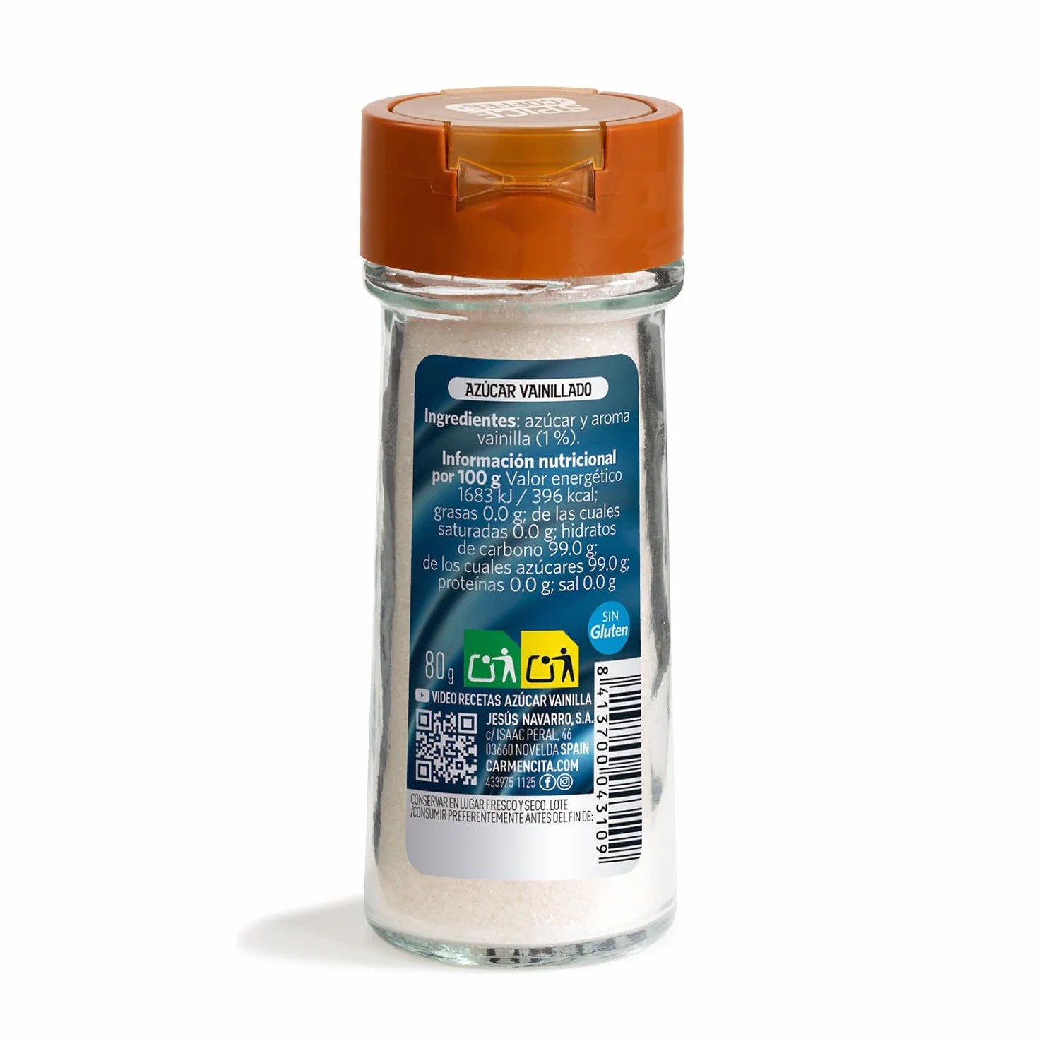 Carmencita Azúcar Vainillado Mezcla de Especias para Café Sin Gluten Tarro de Cristal 80 g