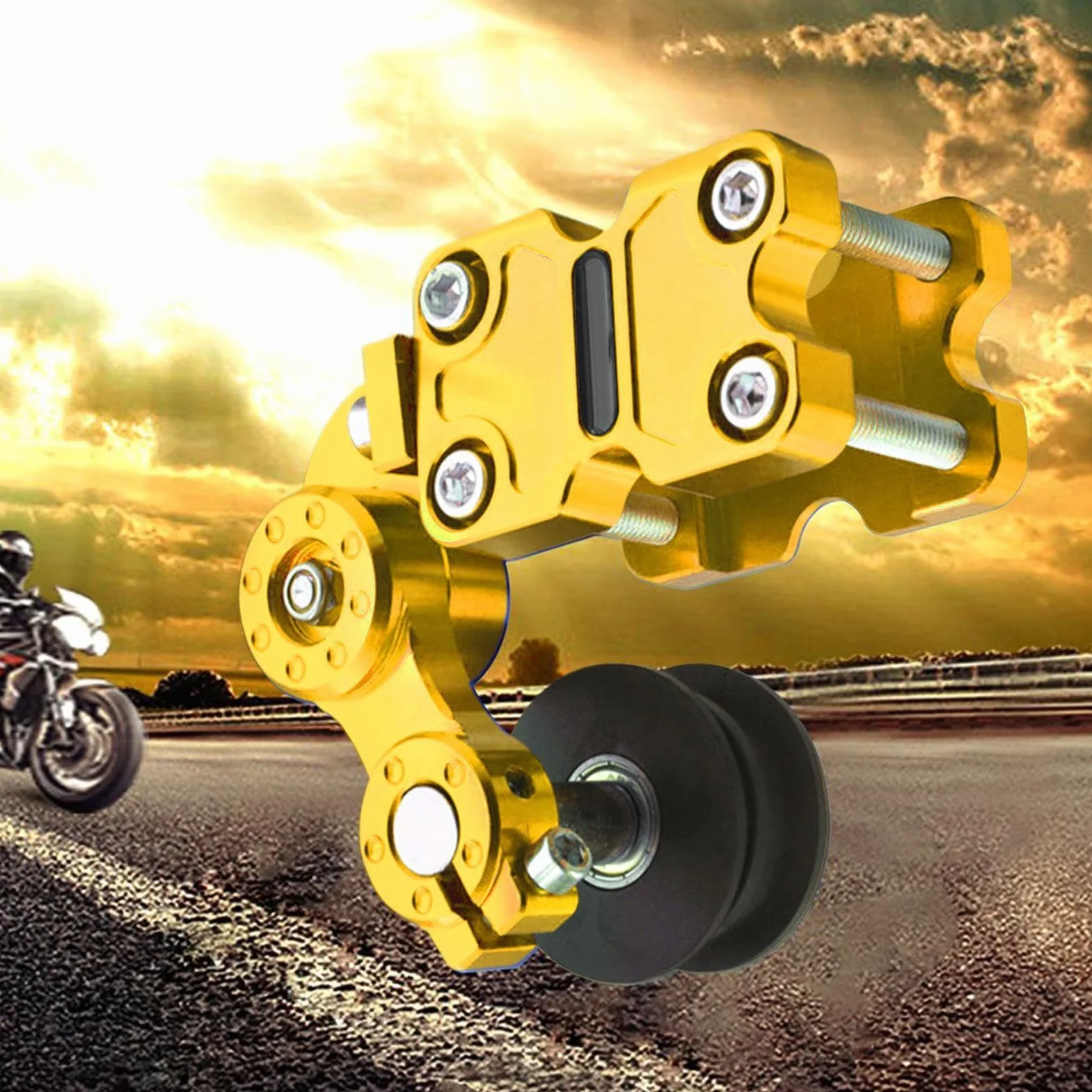 Ajustador de cadena de motocicleta,Herramienta de ajuste de cadena Motocicleta, Ajuste de cadena modificado con guía de tensión automática, Herramienta de engranajes de modificación de cadena