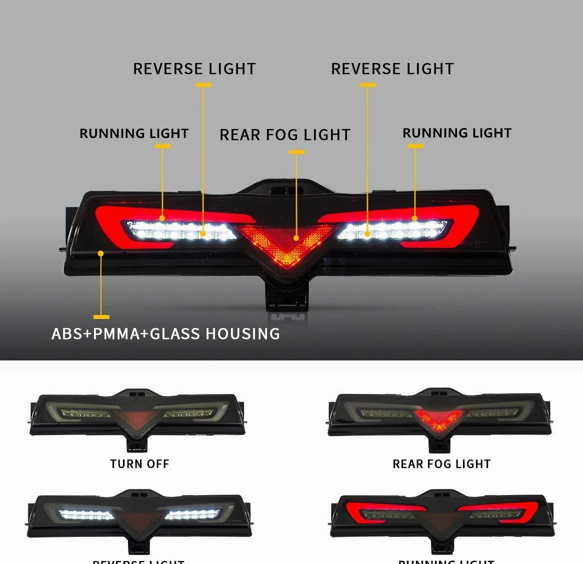 VLAND LED Luces traseras para Toy-ota GT86 2012-2019, Su-baru BRZ 2013-2018, Sci-on FRS 2012-2016 luz de parachoques trasera, kit de luz antiniebla trasera (niebla trasera, freno, marcha atrás)