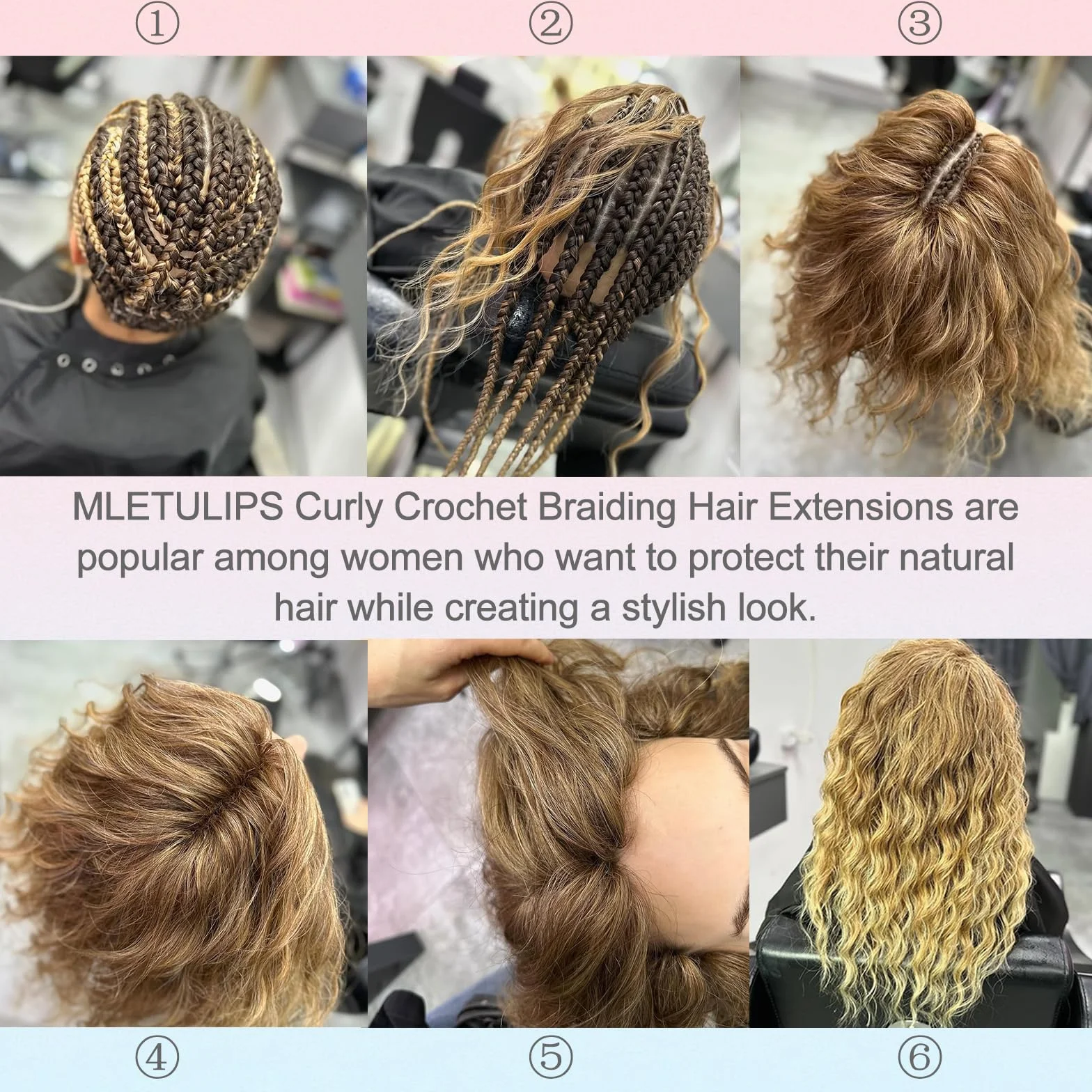 MLETULIPS Extensiones de pelo trenzado rizado, trenzas de crochet de onda profunda