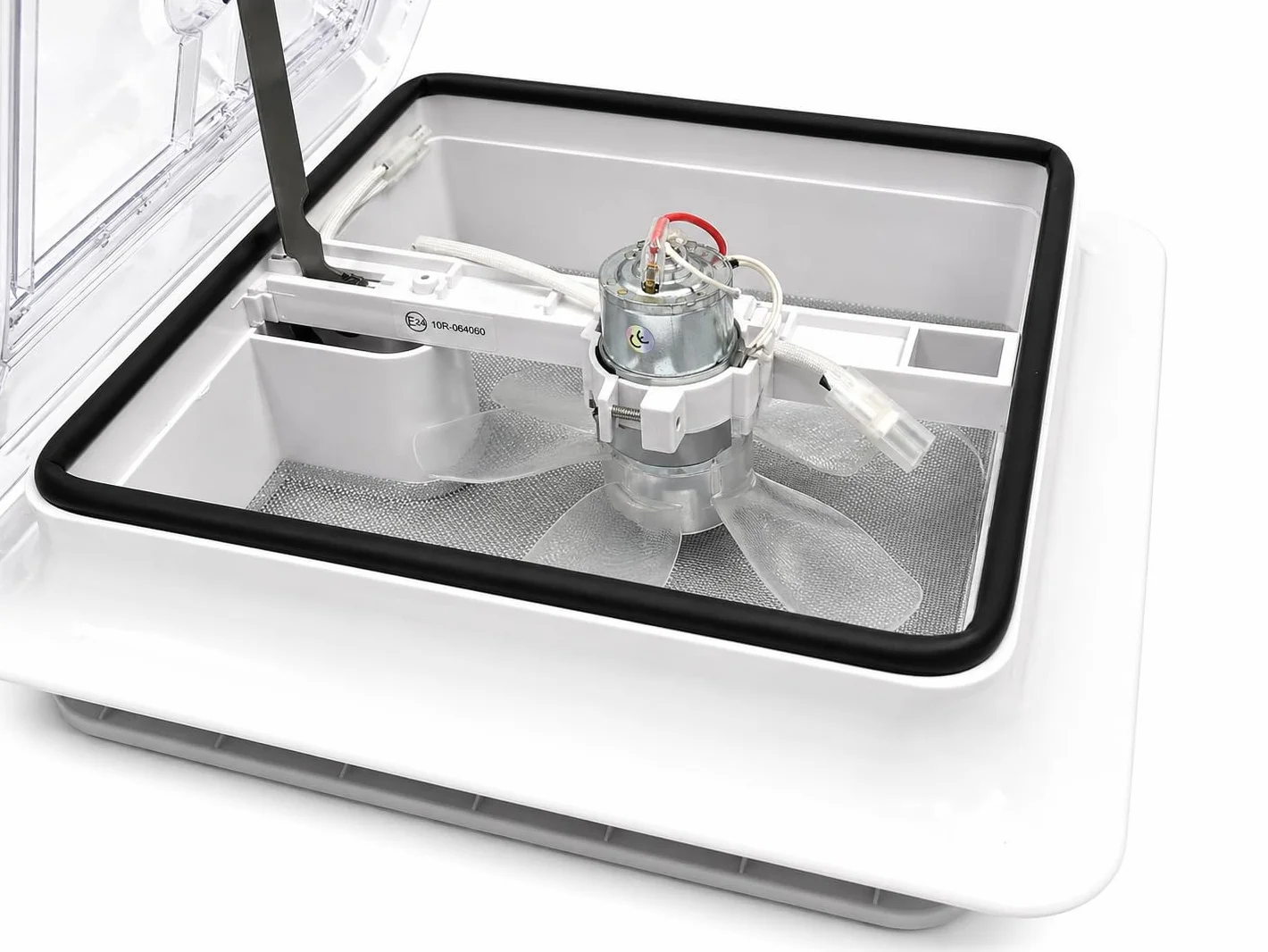 Claraboya Camper XENPER 28x28 cm Transparente con Ventilador 12V y Mosquitera | Medida Exterior 36x36 cm | Extractor Techo Autocaravana Furgoneta | Homologación CE y 10R