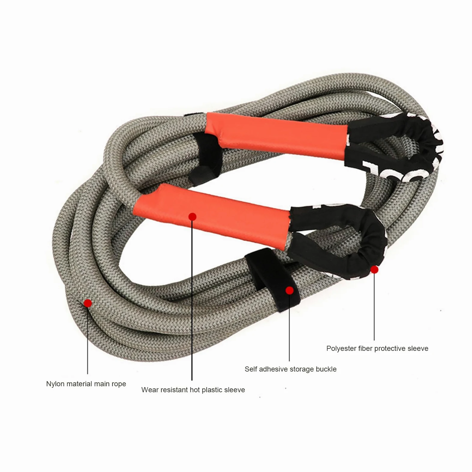 Cuerda de Remolque de recuperación cinética de 5M/8M/10M, Cuerda de Arranque Resistente Que se estira para ATV UTV Tractor Trailor Truck, Bolsa de Almacenamiento incluida (Gris) 8M