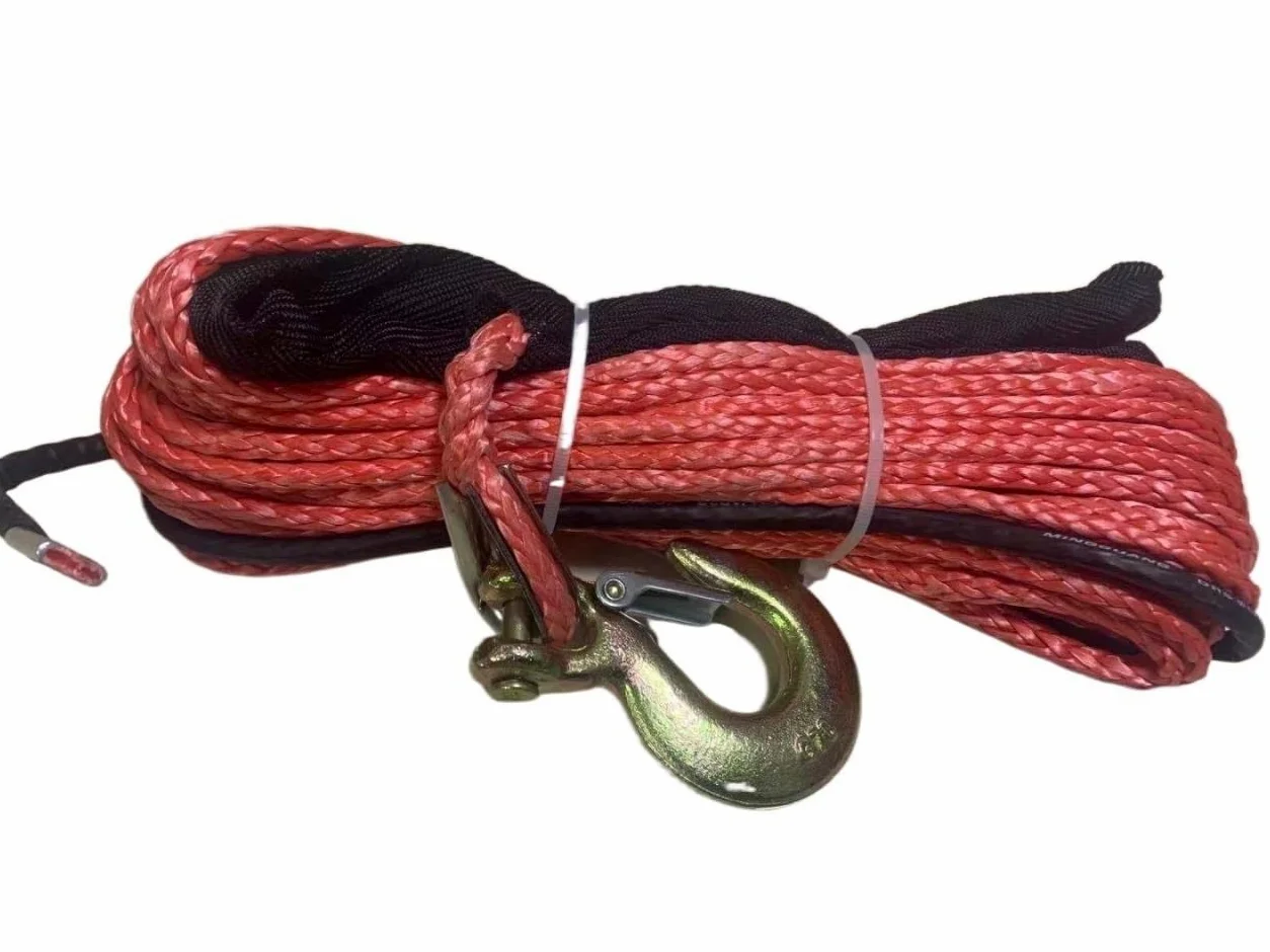 Cuerdas para Remolque, Cabrestante sintético de Cable de Plasma de 6mm X 15m con línea de Gancho Cuerda Uhmwpe con Accesorios de Coche de Funda(Rot)