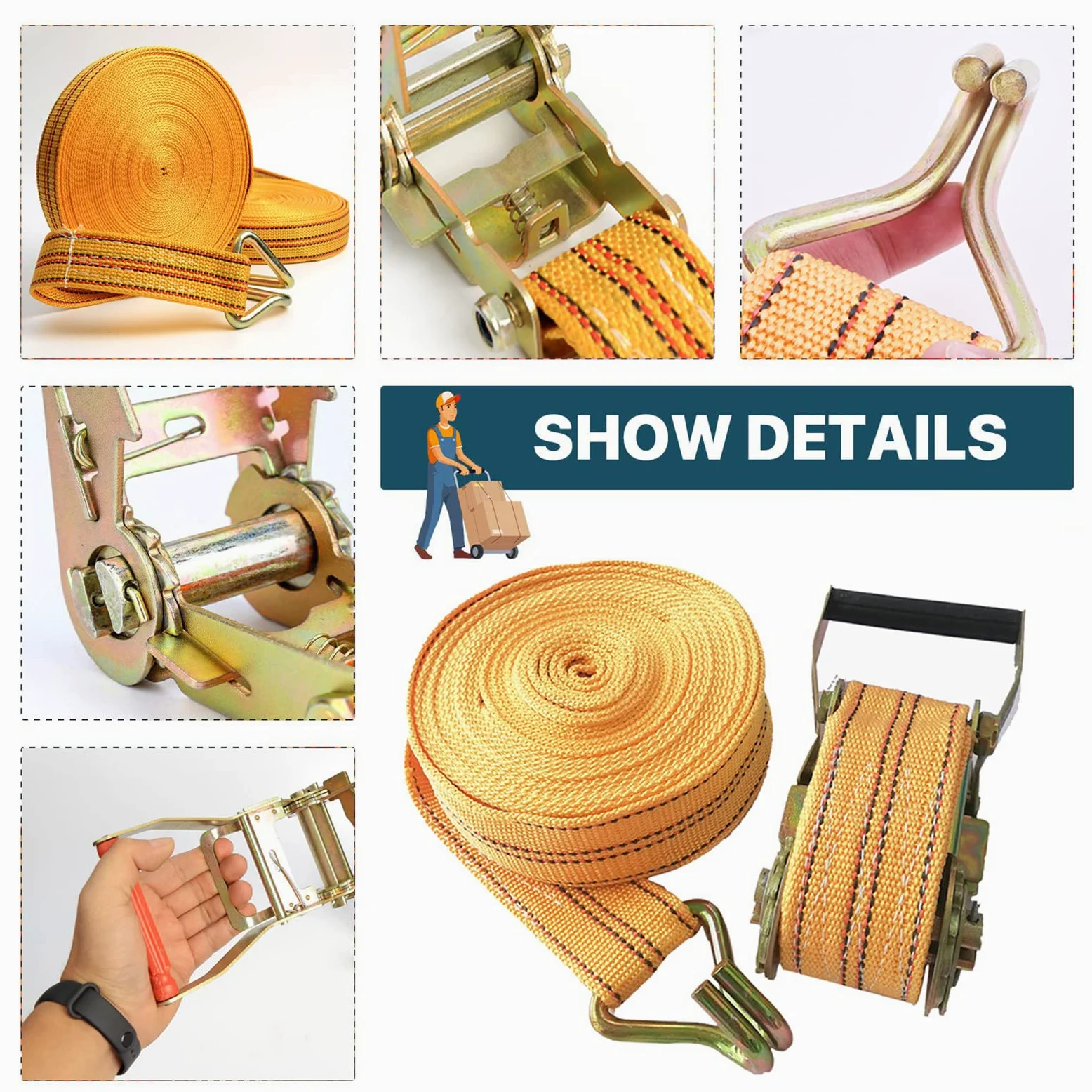 Correa de amarre de trinquete de alta resistencia, correas tensoras, correas de amarre, amarre de trinquete automotriz de 2000 kg, equipaje de carga de amarre con liberación rápida, 4 cm * 15 m (4 c