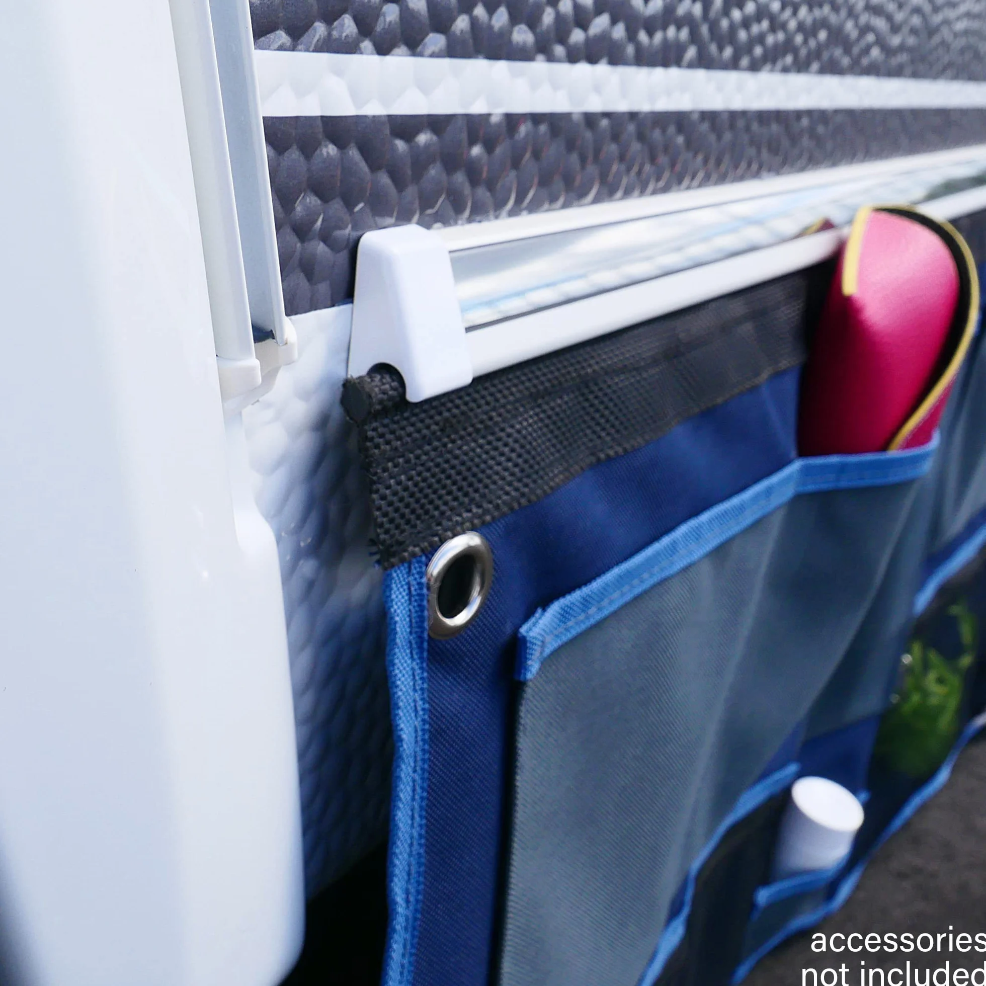 your GEAR Organizador de caravanas – Estante colgante/Barra de ganchos para caravana 45 – 140 cm | Variantes de bolsillo, zapatos, tableta, ancho, malla, ganchos | Almacenamiento de camping 4-12
