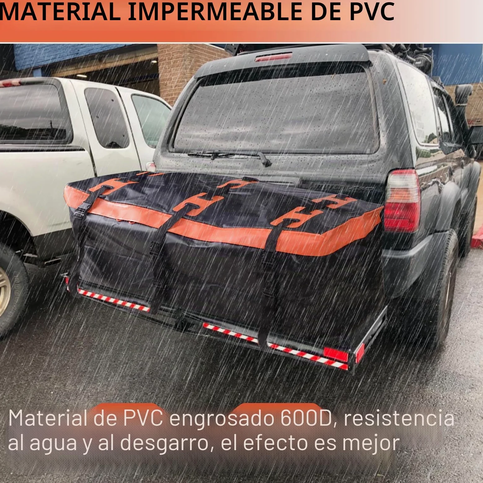 Cofre de enganche Cofre de techo para coche, cofre trasero para enganche de remolque, 566 l, revestimiento 600D, en PVC, caja de equipaje, impermeable, irrompible, plegable