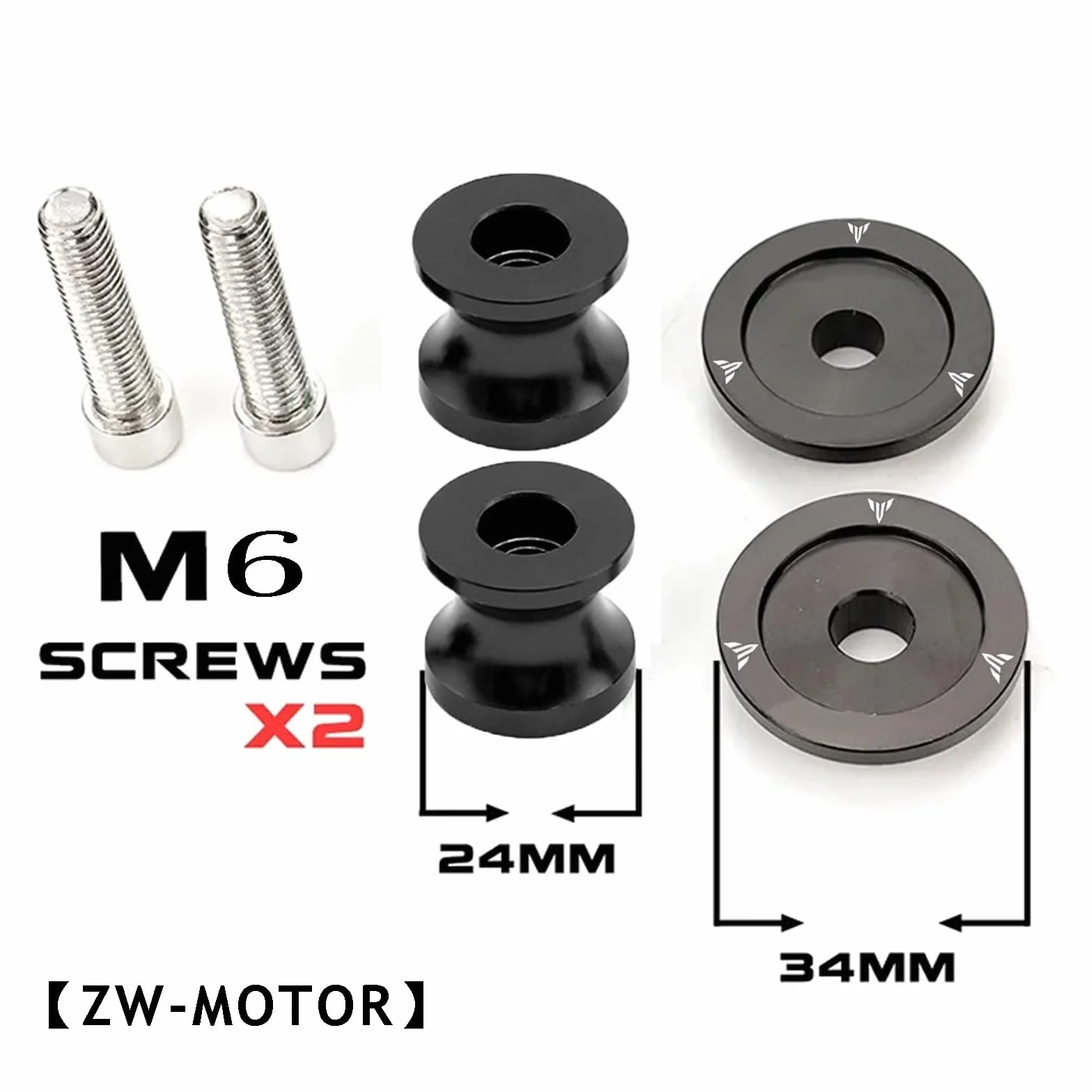 2 pcs M6 Motorcycle Tilting Aluminum CNC Slider Spools Motorcycle Bolts Accessories Arms para MT01 MT-01 MT03 MT-03 MT-125 MT09 MT-09 MT10 MT-10 Negro
