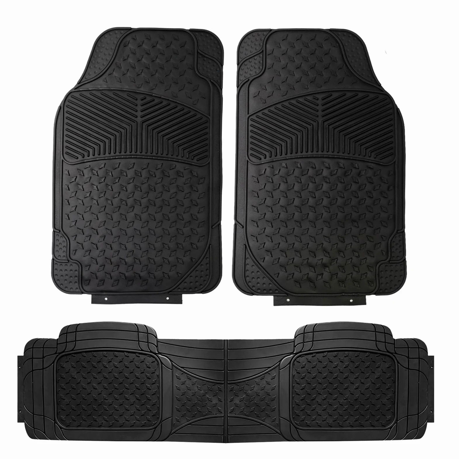 Alfombrillas de Goma Universales para Coche, Alfombrillas de Caucho Antideslizantes Ajustables, Juego 4 Piezas, Delanteras 44,5x72 cm, Traseras 43,5x43,5 cm, Color Negro