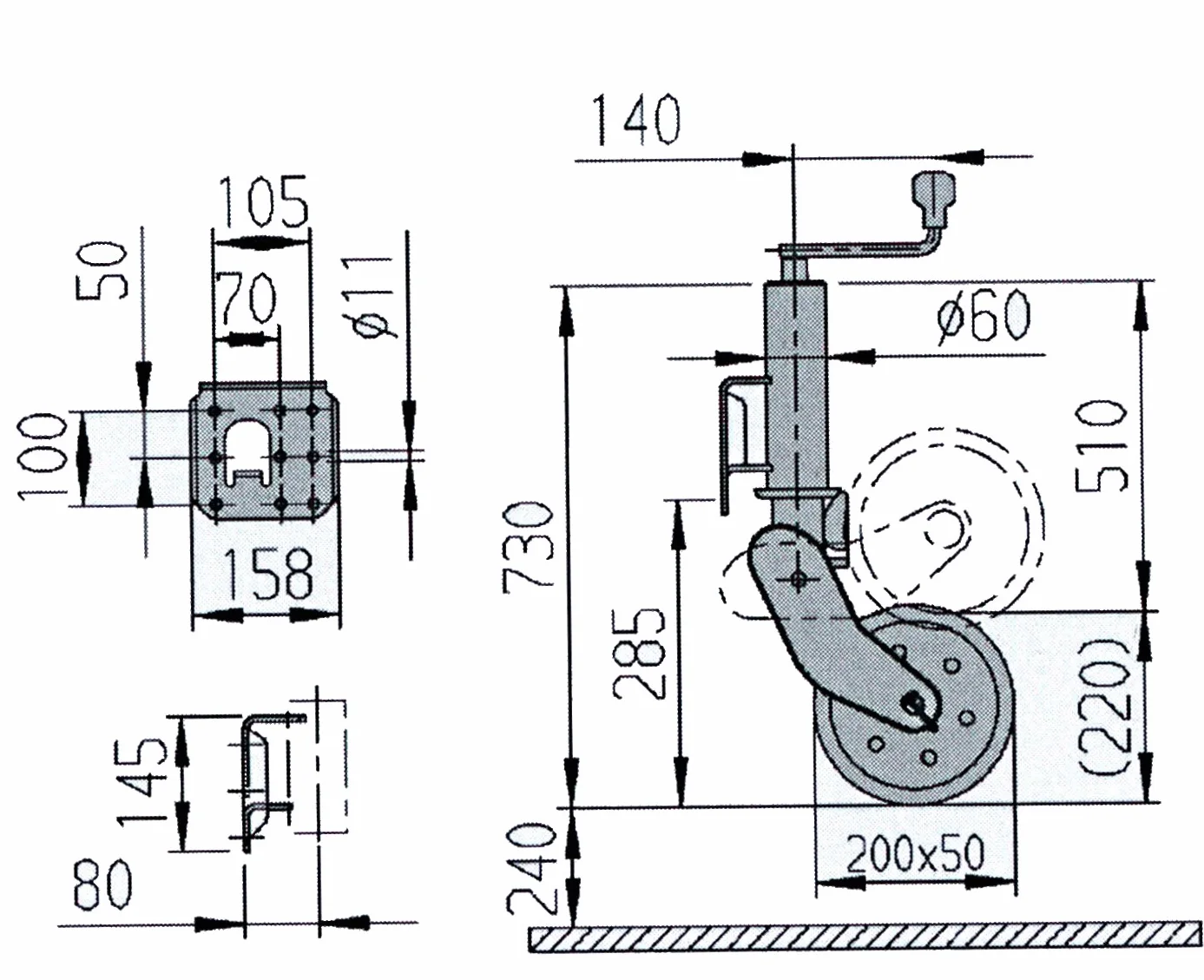 Rueda auxiliar automática Al-ko, 500 kg